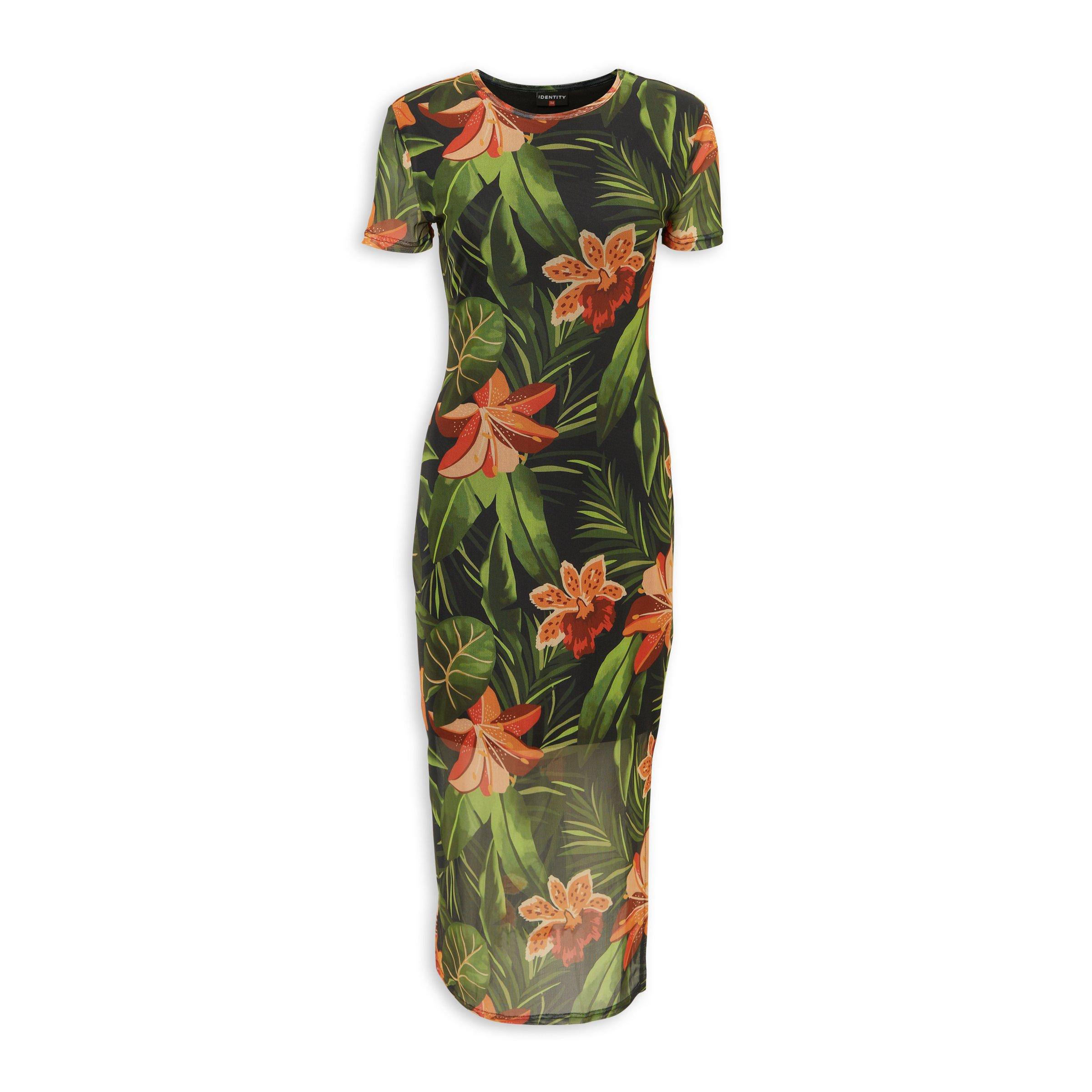 tropical bodycon dress tropical mesh v-neck bodycon dress – RK Collections Boutique main image 1