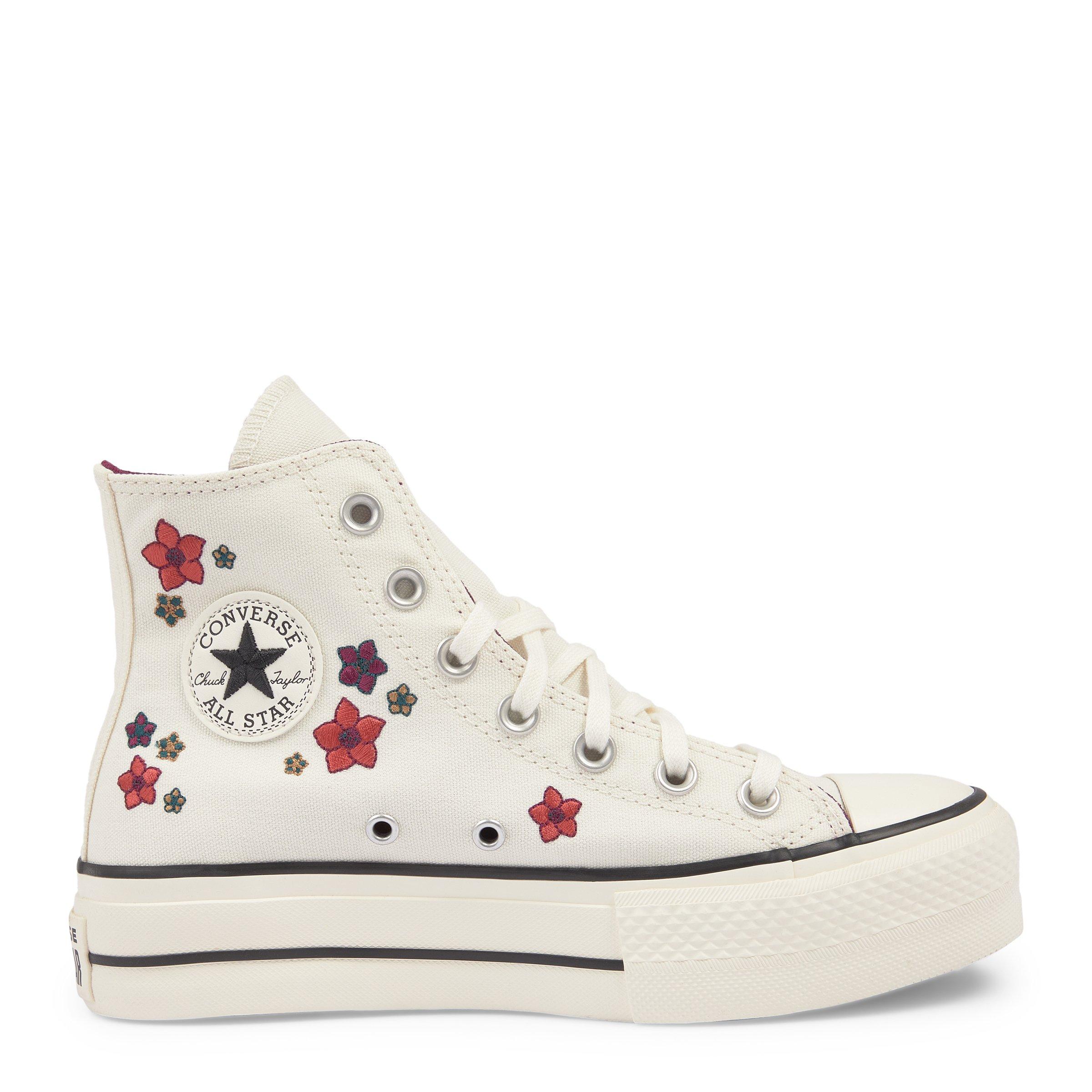 CONVERSE ホワイト プラットフォームスニーカー White All Star Lift Platform Flowers Sneakers (3219205) | Converse