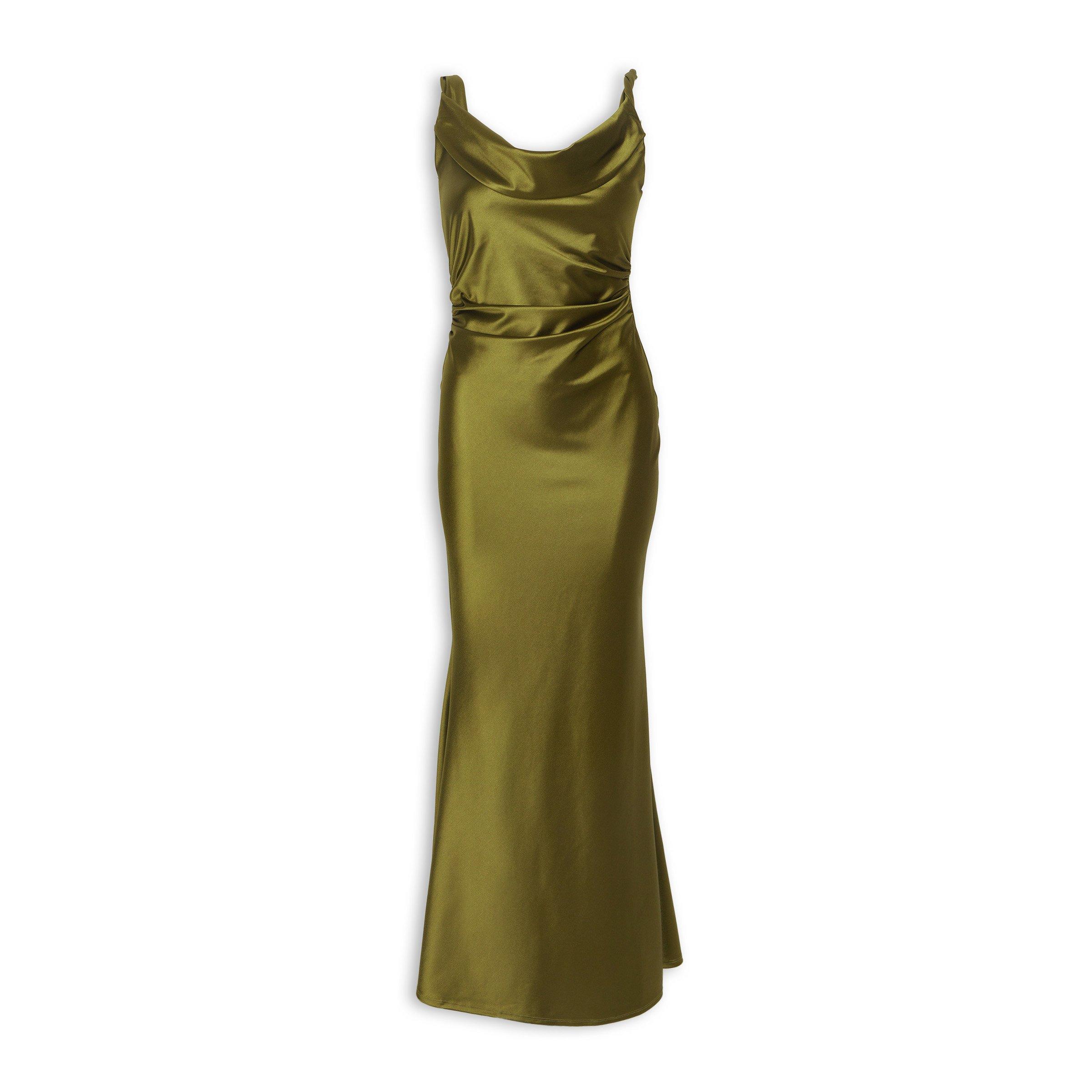 Chartreuse Satin Twisted Cowl Dress (3219982) | Arlow
