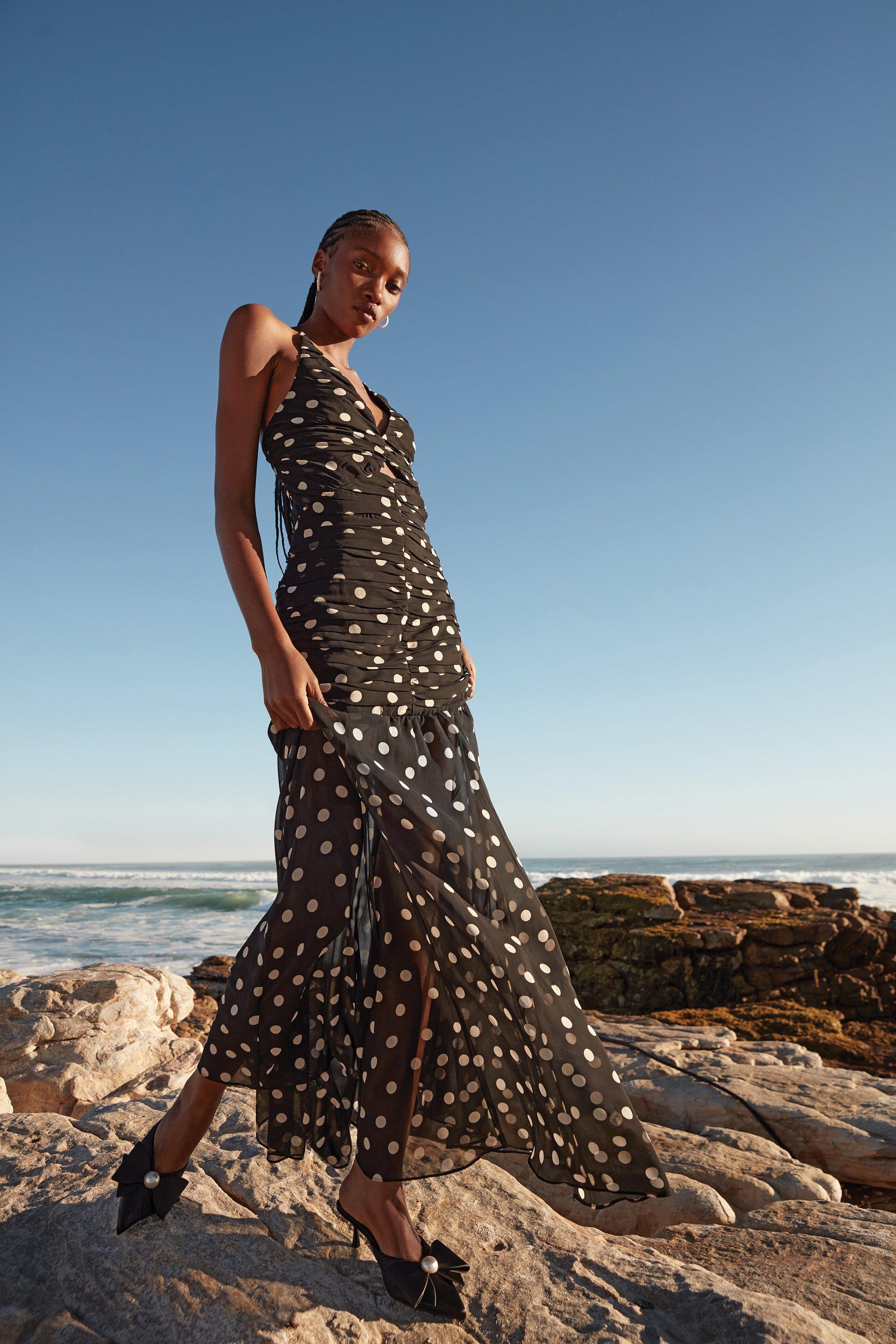 Black Chiffon Polka Dot Dress (3220715) | Essence