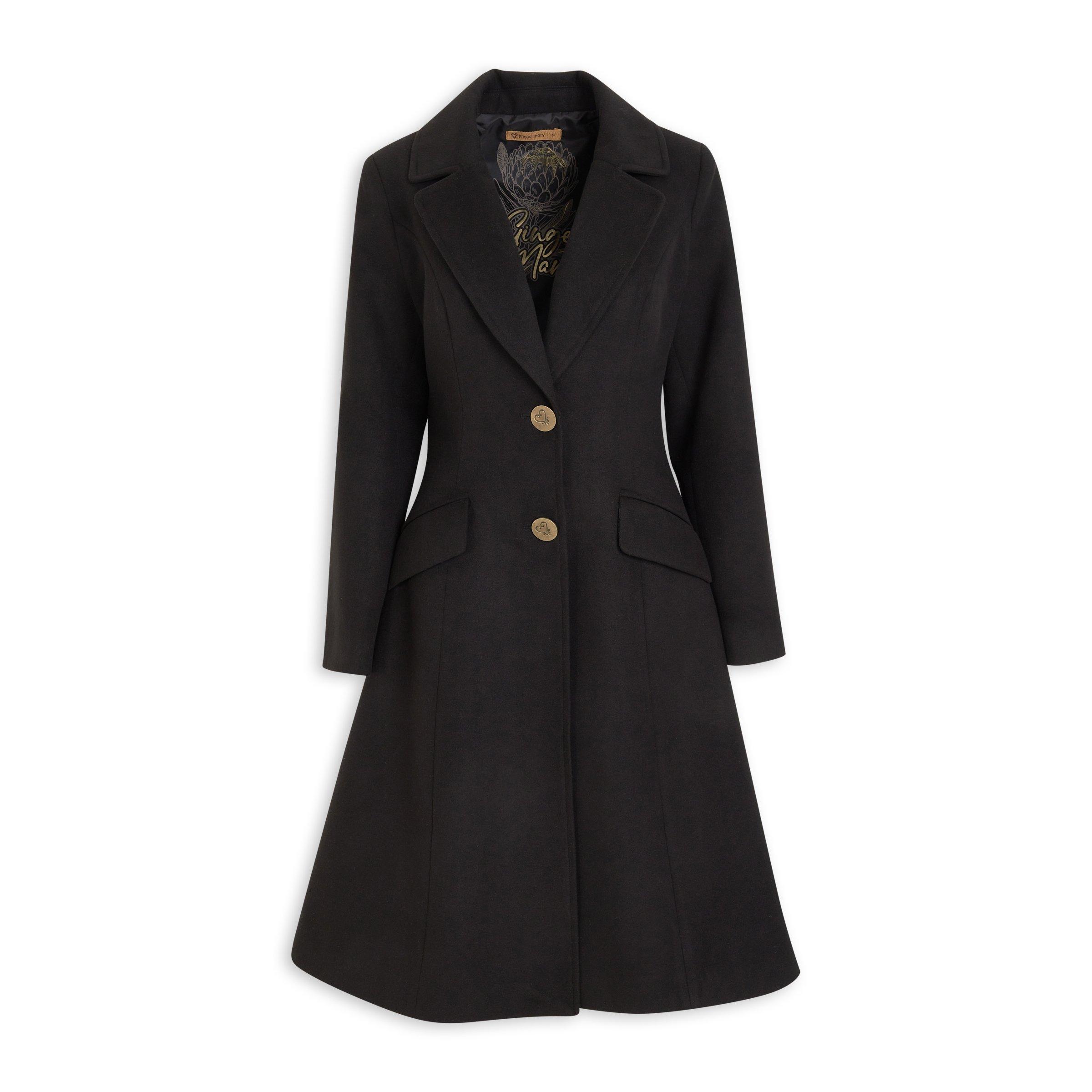 Black Long Coat with Flap Pockets (3220867) | Ginger Mary