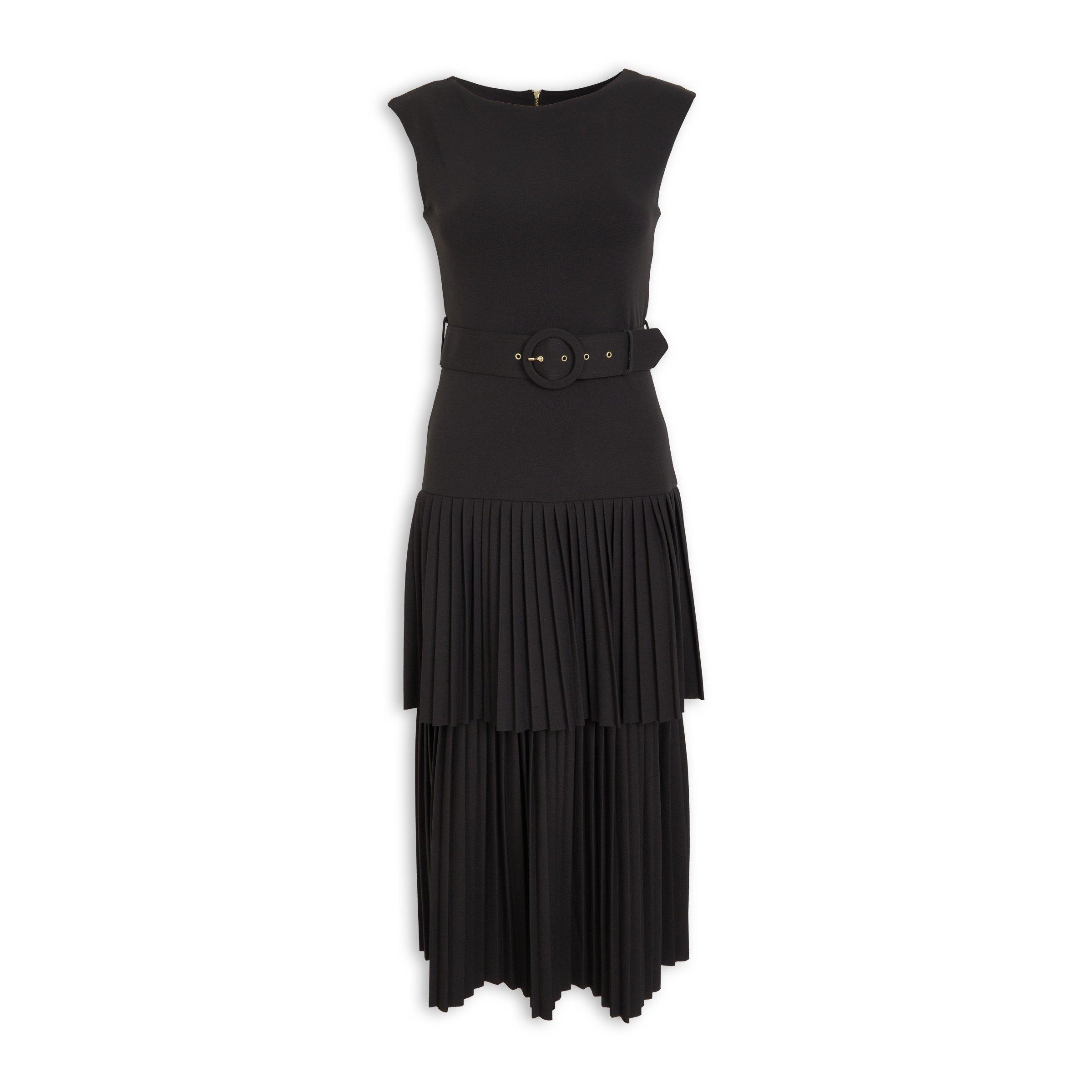 Black Pleated Belted Dress (3220896) | Miss Port