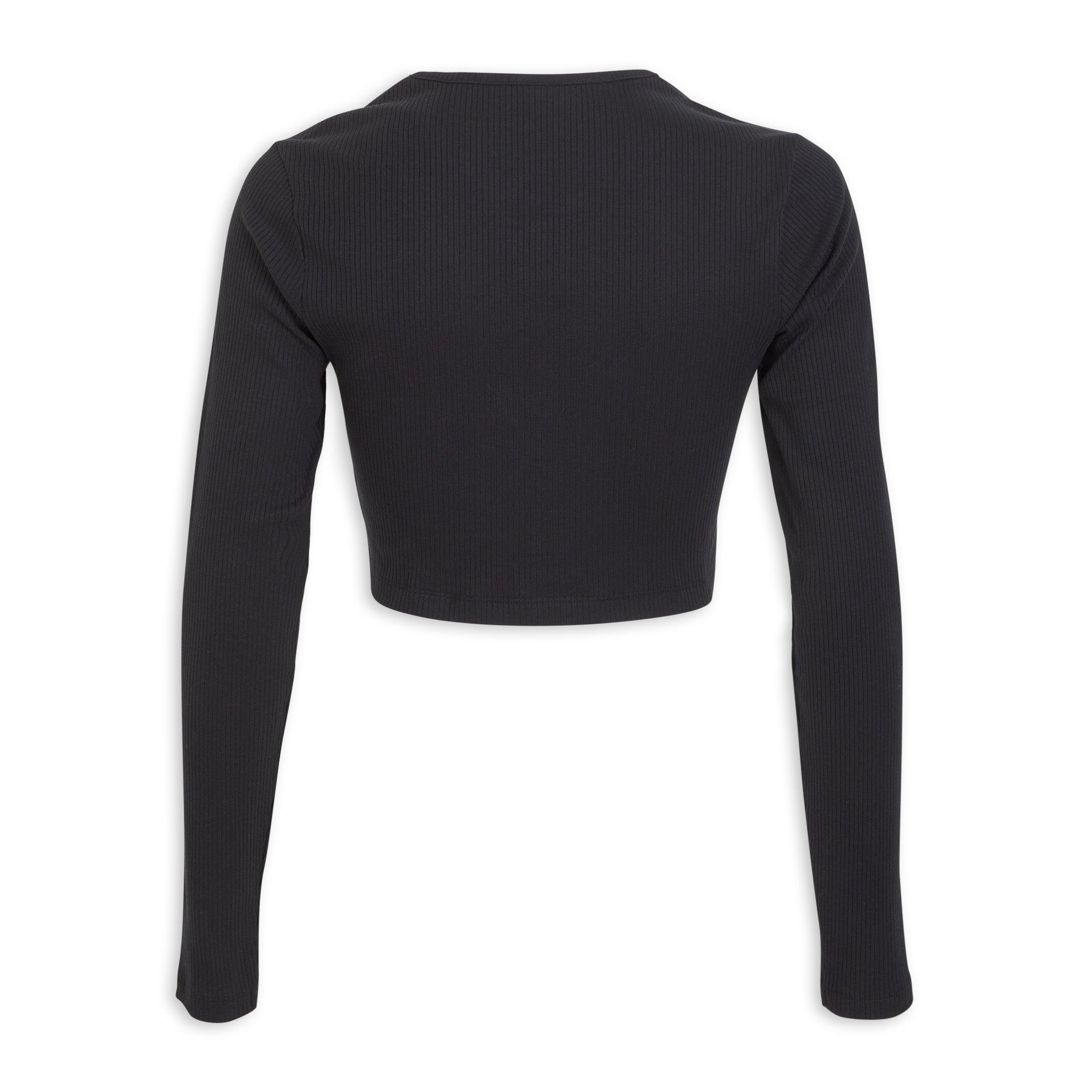 Black Essentials Ribbed Crop Long Sleeve Tee (3221613) | Adidas