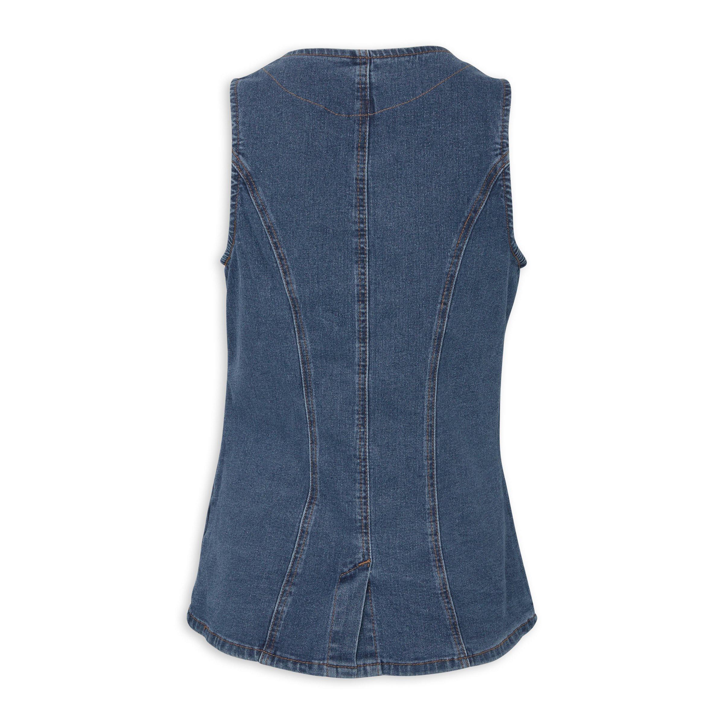 CLANE BACK CROSS DENIM BISTIER ② Denim Waistcoat with Gold Buttons (3225137) | OUTBACK RED