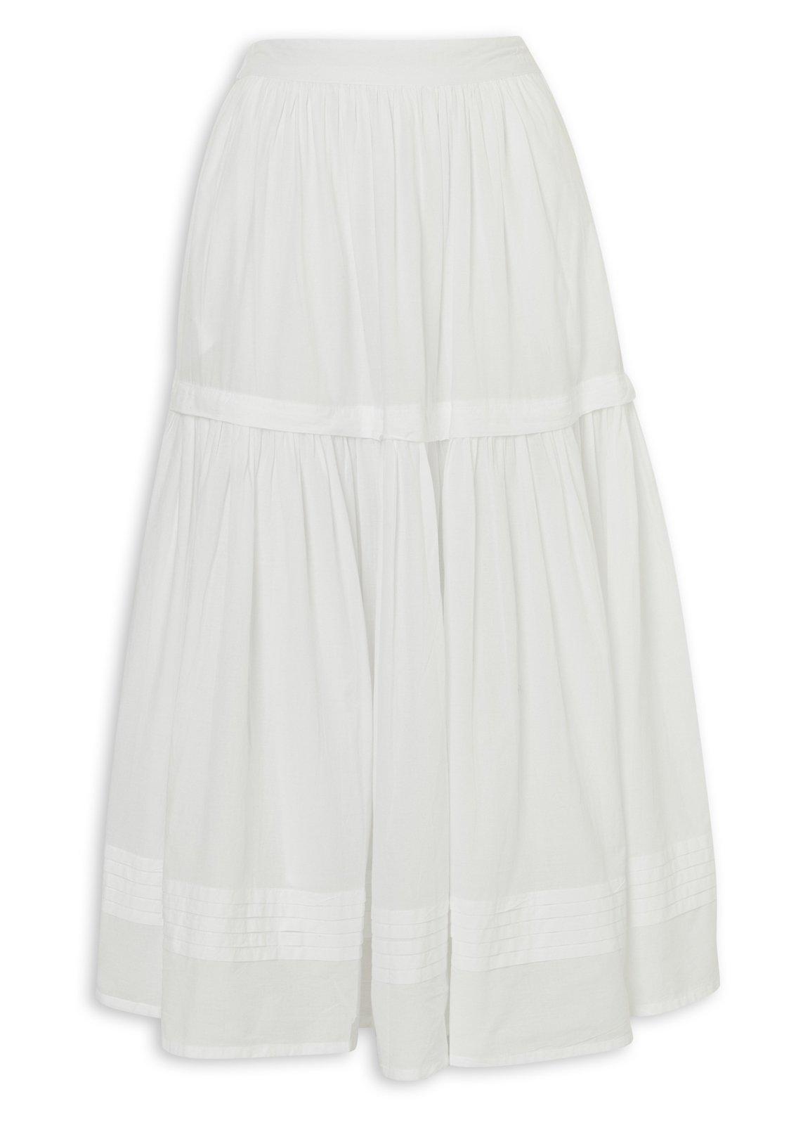 White Cotton Tiered Pintuck Skirt (3222394) | TRS