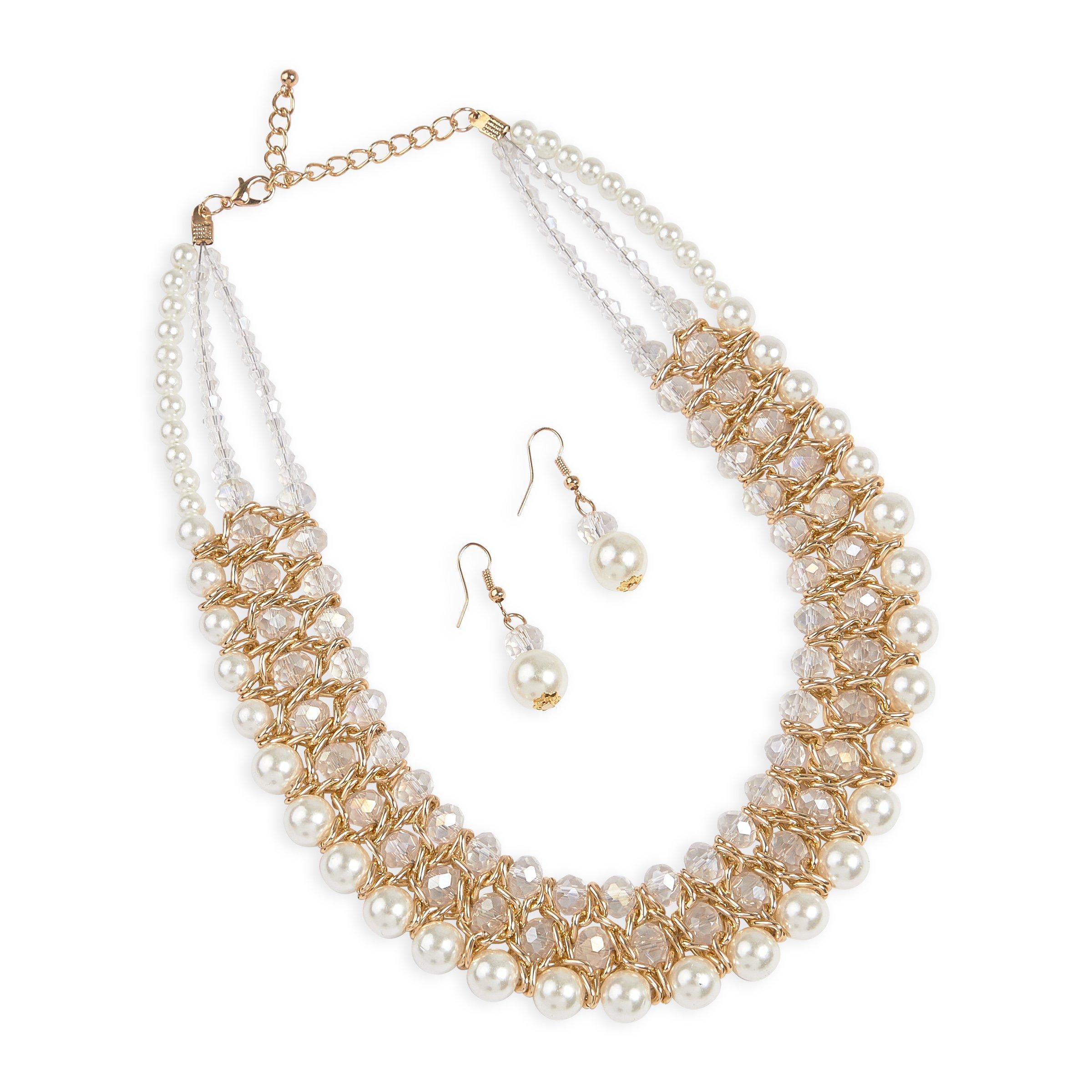 Pearl & Gold Collar Necklace Set (3222450) | Chameleon