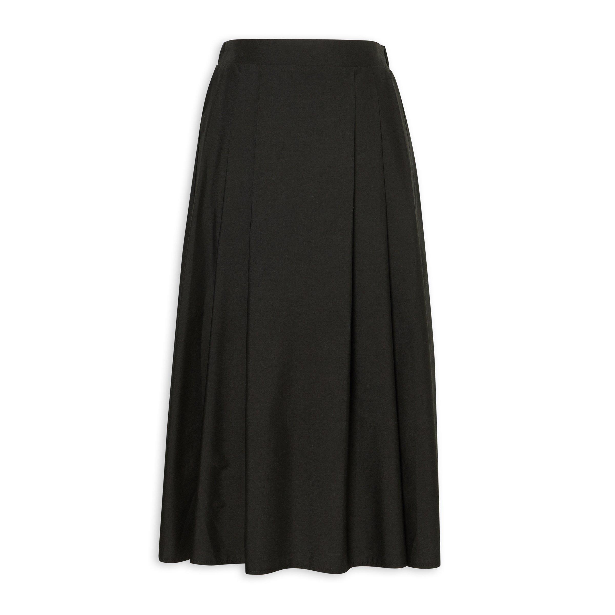 Black Pleated Poplin Midi Skirt (3223457) | Identity