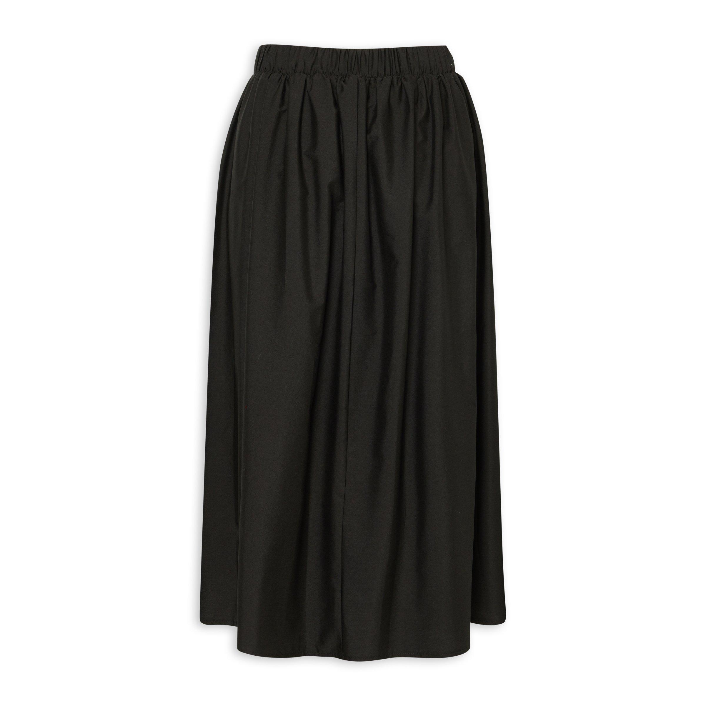 Black Pleated Poplin Midi Skirt (3223457) | Identity