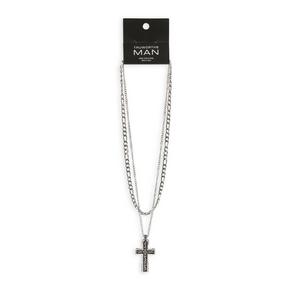 Silver Double Chain with Cross Pendant