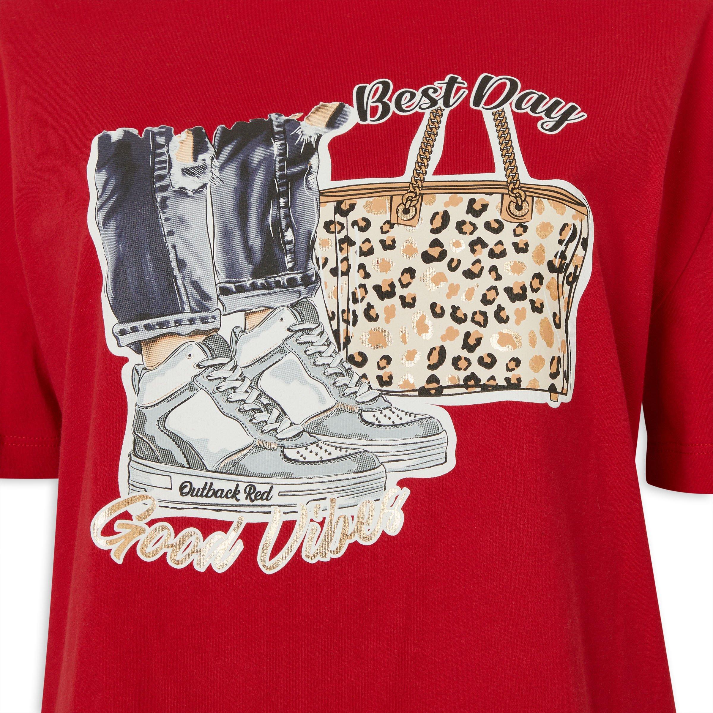 Red Good Vibes Slogan T-shirt (3225462) | OUTBACK RED