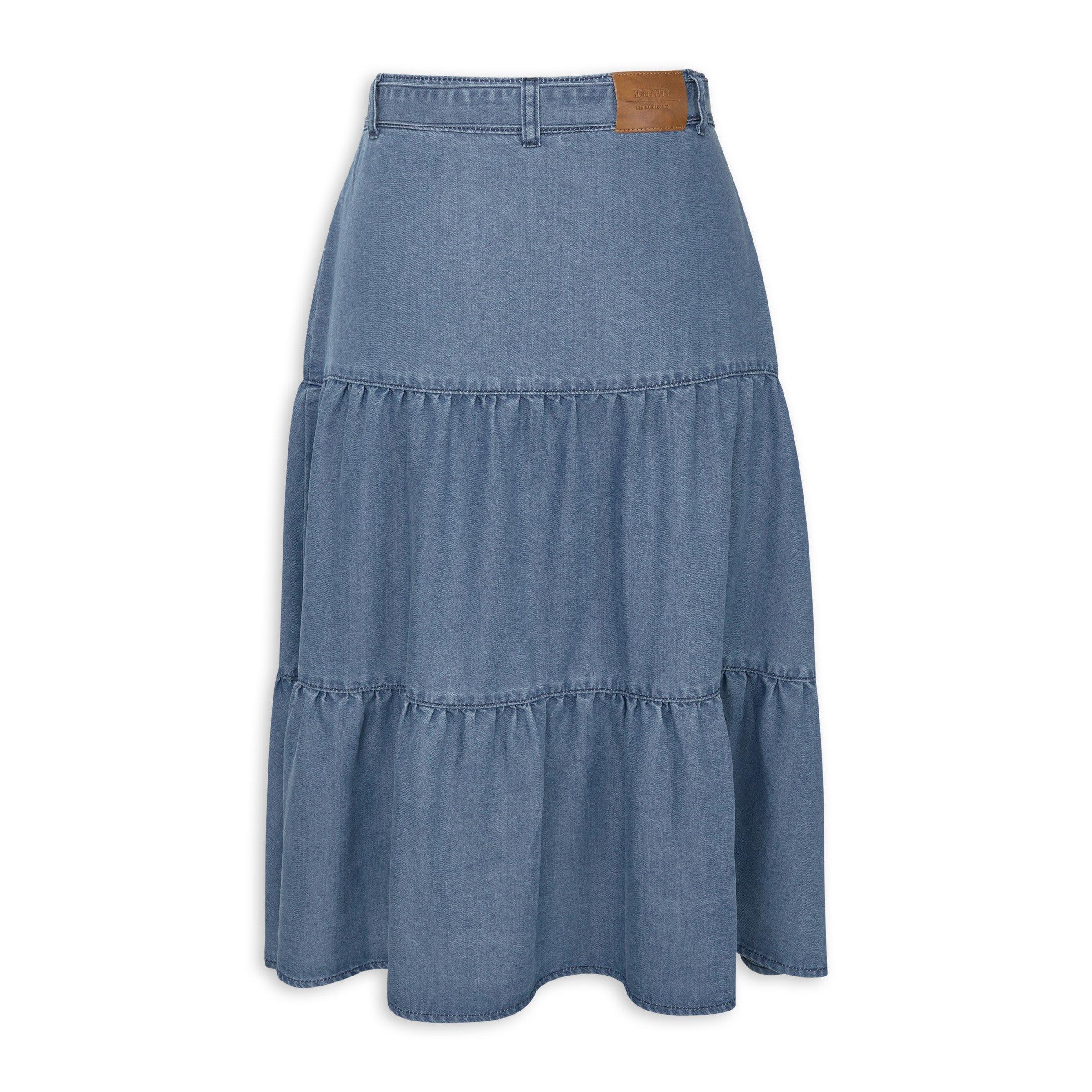 Blue Belted Denim Tiered Skirt (3225610) | Identity