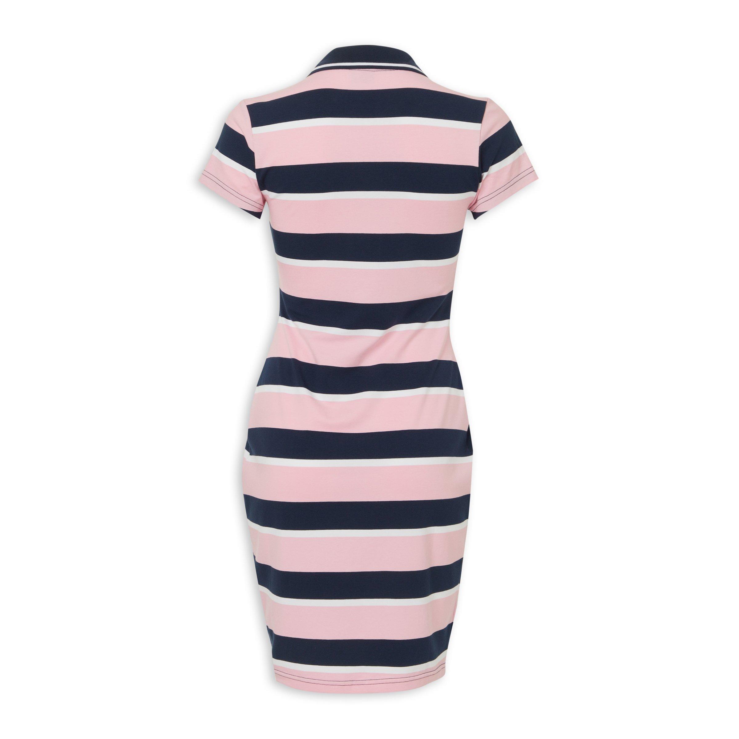 strapless open back dress Pink Striped Midi Dress by THML