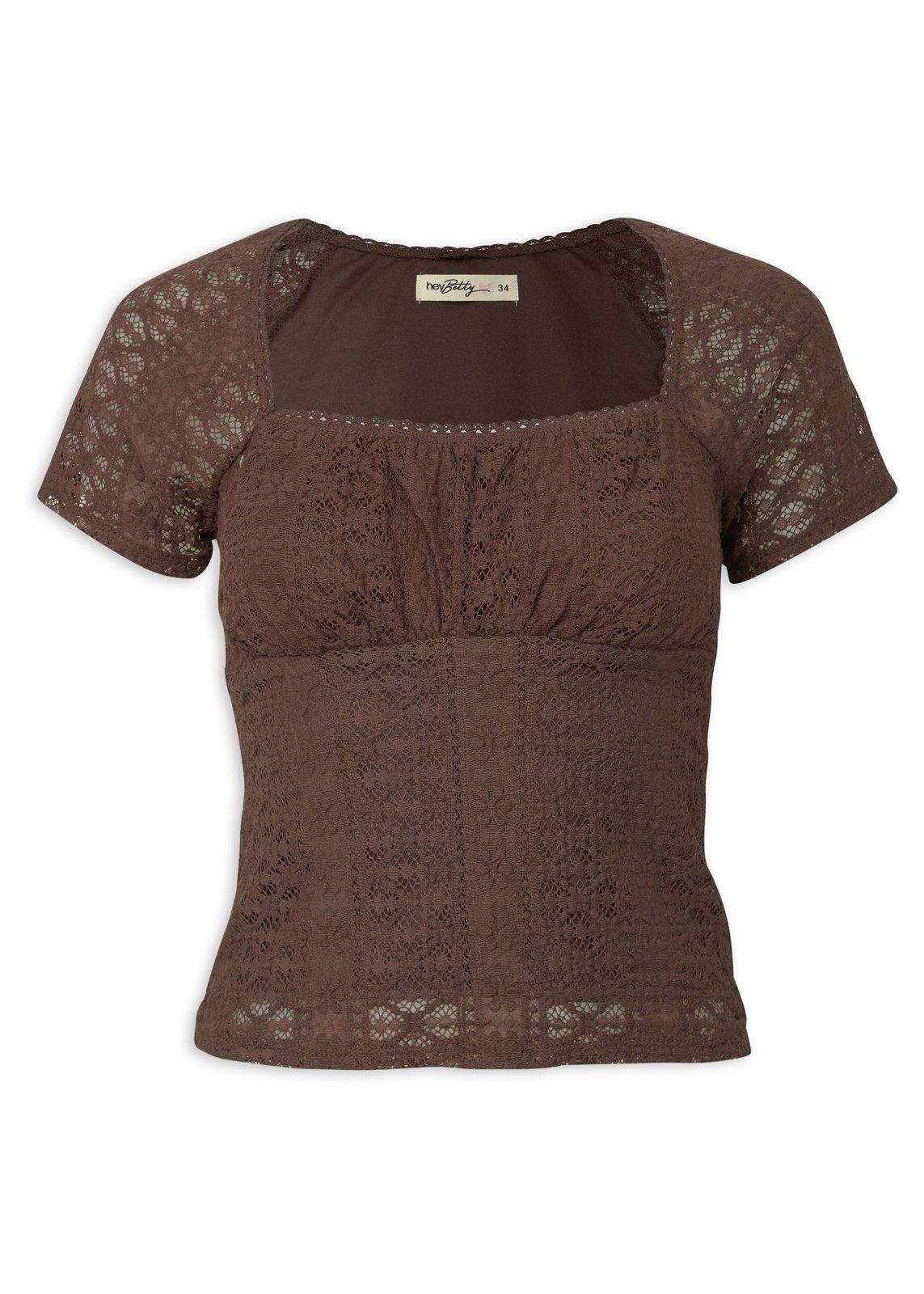 Brown Lace Knit Top (3226347) | Hey Betty