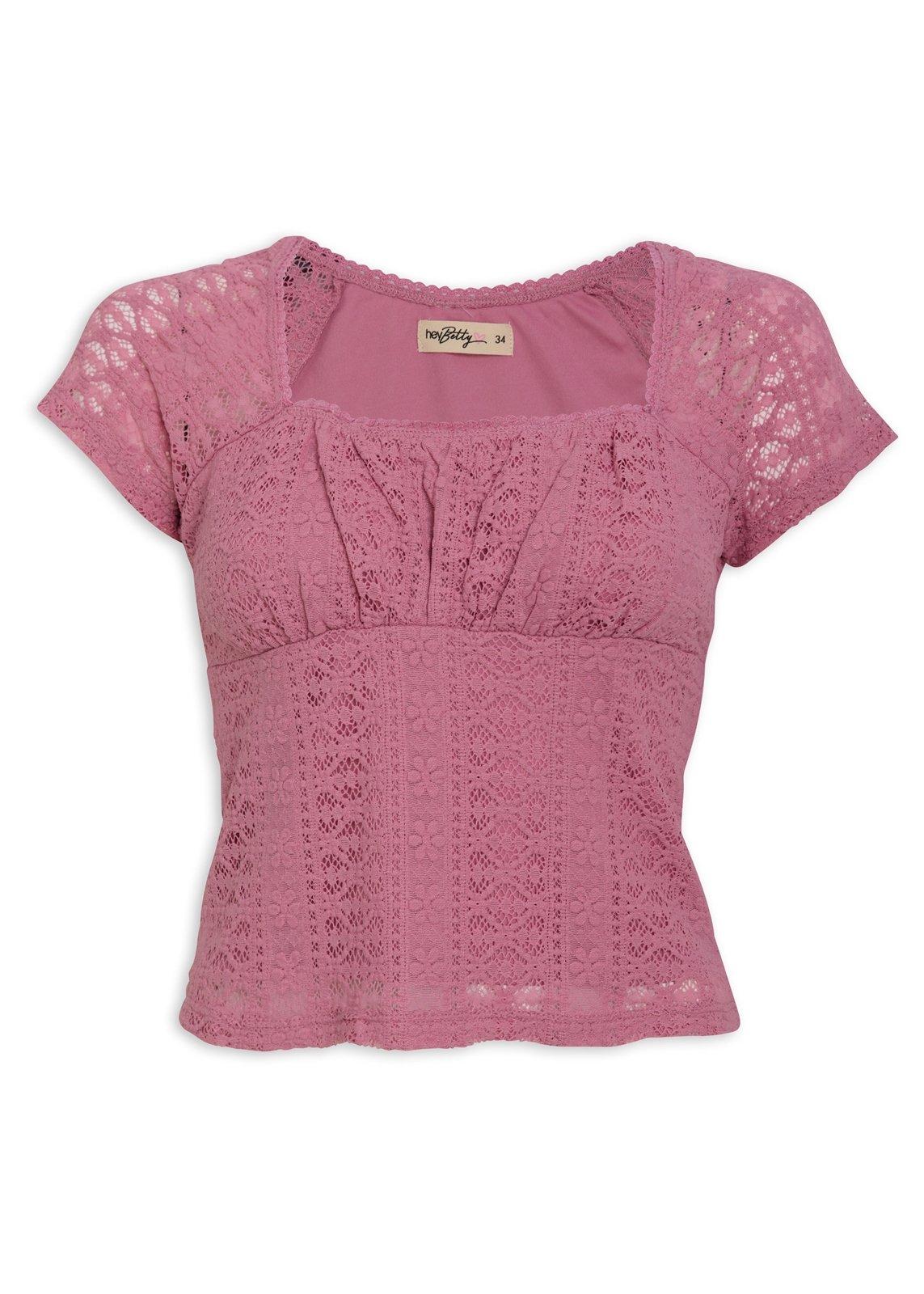Mauve Pink Lace Knit top (3226348) | Hey Betty