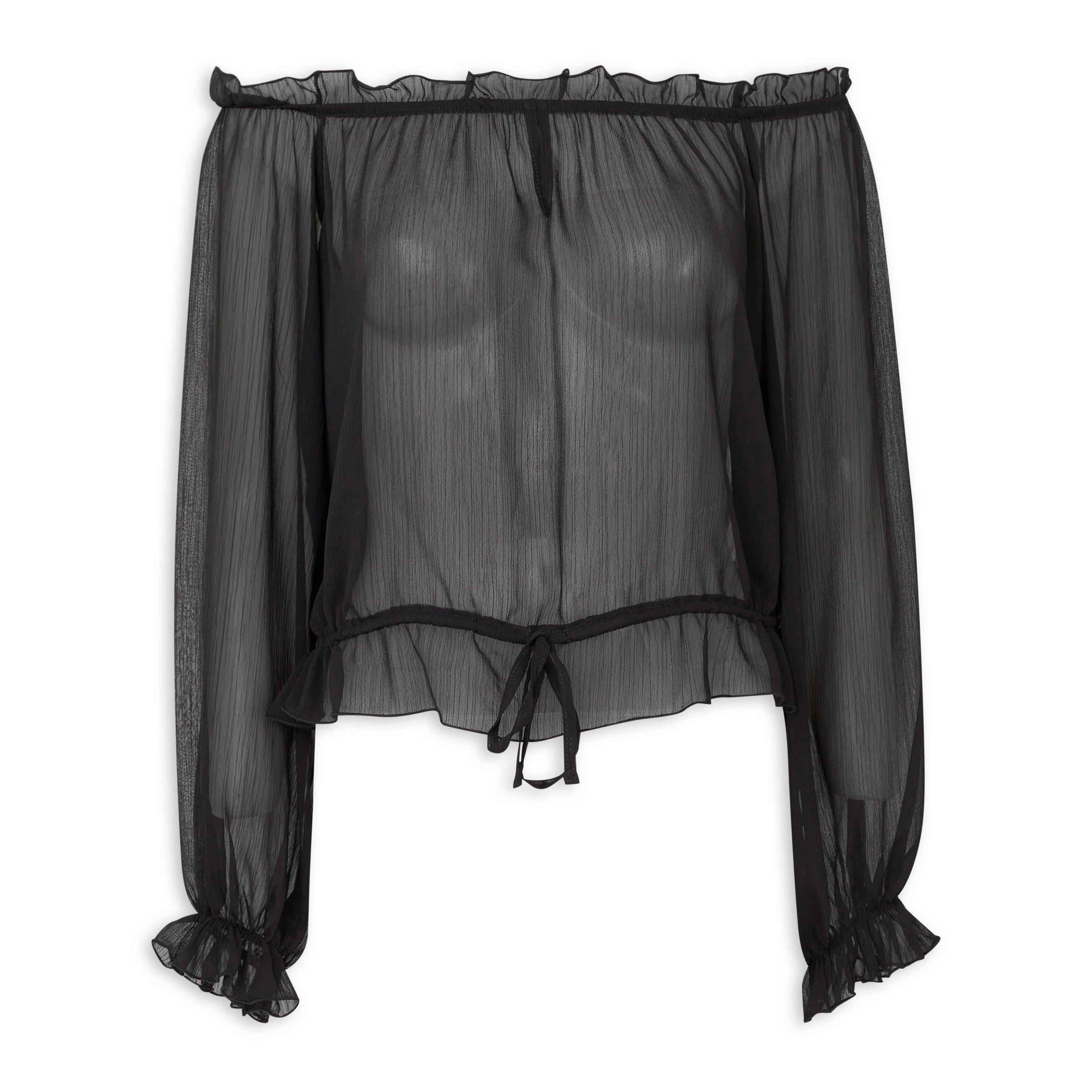 Black Chiffon Off Shoulder Top (3227058) | Identity