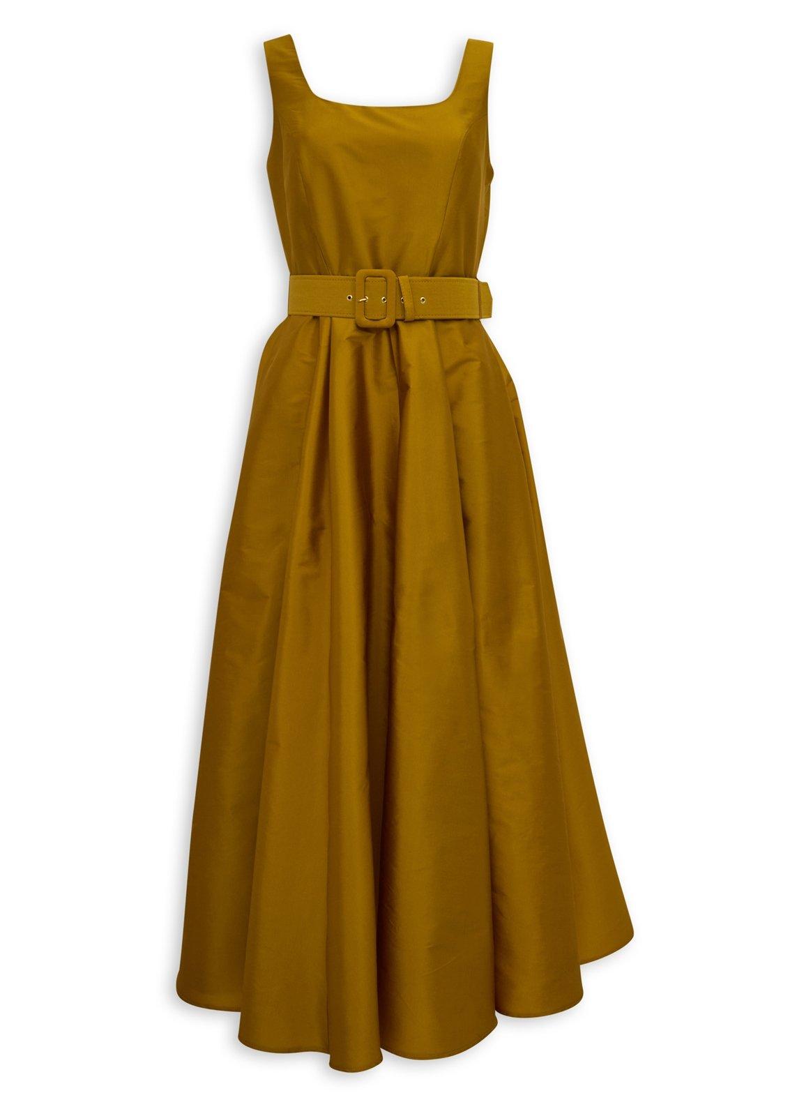 Mustard Belted Taffeta Dress (3227160) | Daniel Hechter