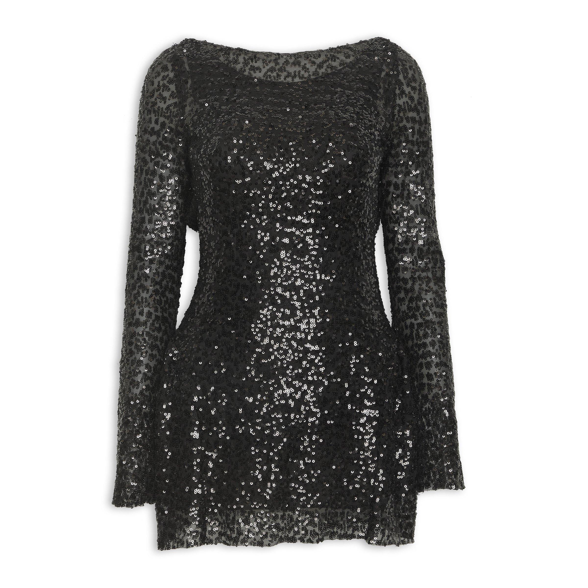 black shirt grey pants formal dress In Your Dreams Black Glitter Mesh Long Sleeve Mini Dress main image 0