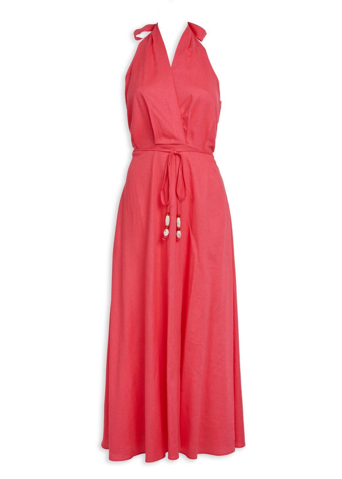 Pink Linen Blends Halter Neck Dress (3228005) | Ginger Mary