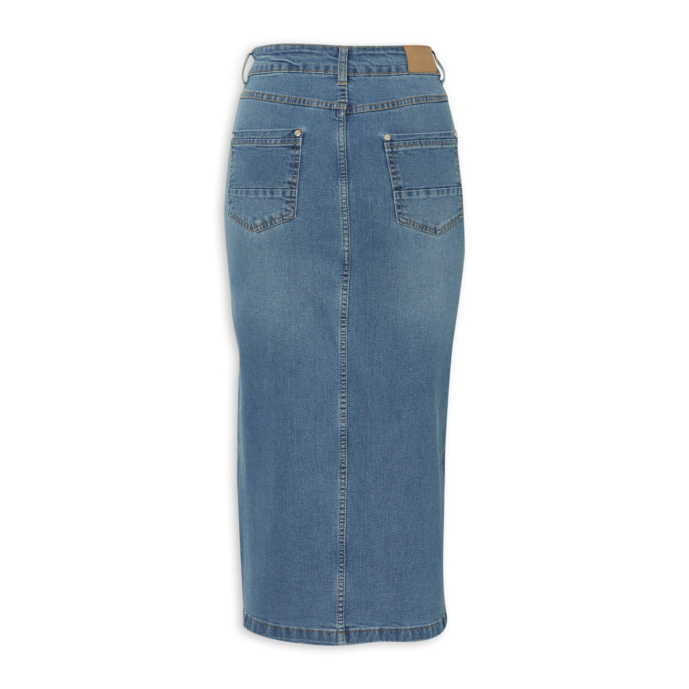 Blue Pencil Skirt with Front Slit (3228179) | Identity