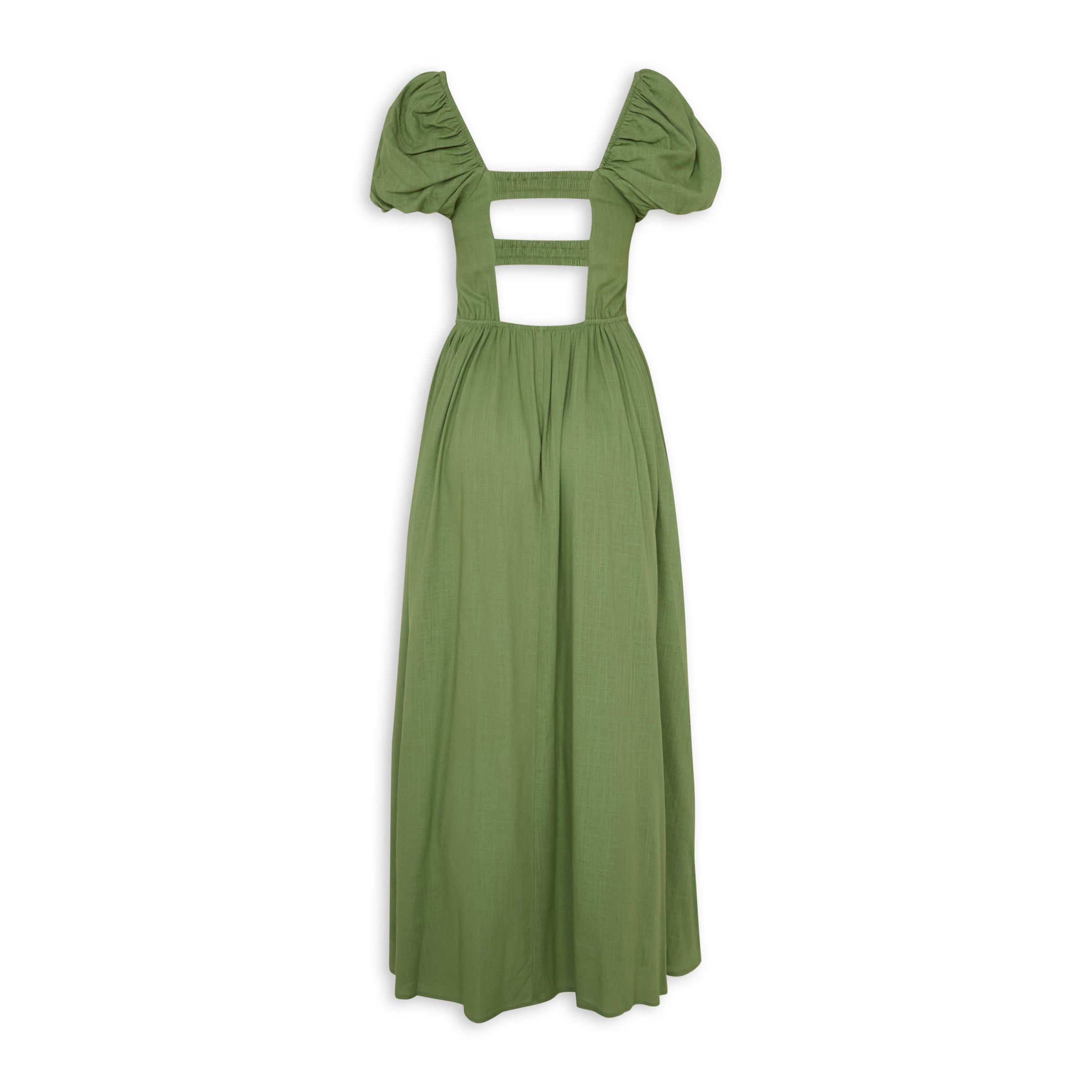 Sage Green Shirred Linen Blend Dress (3228318) | Truworths