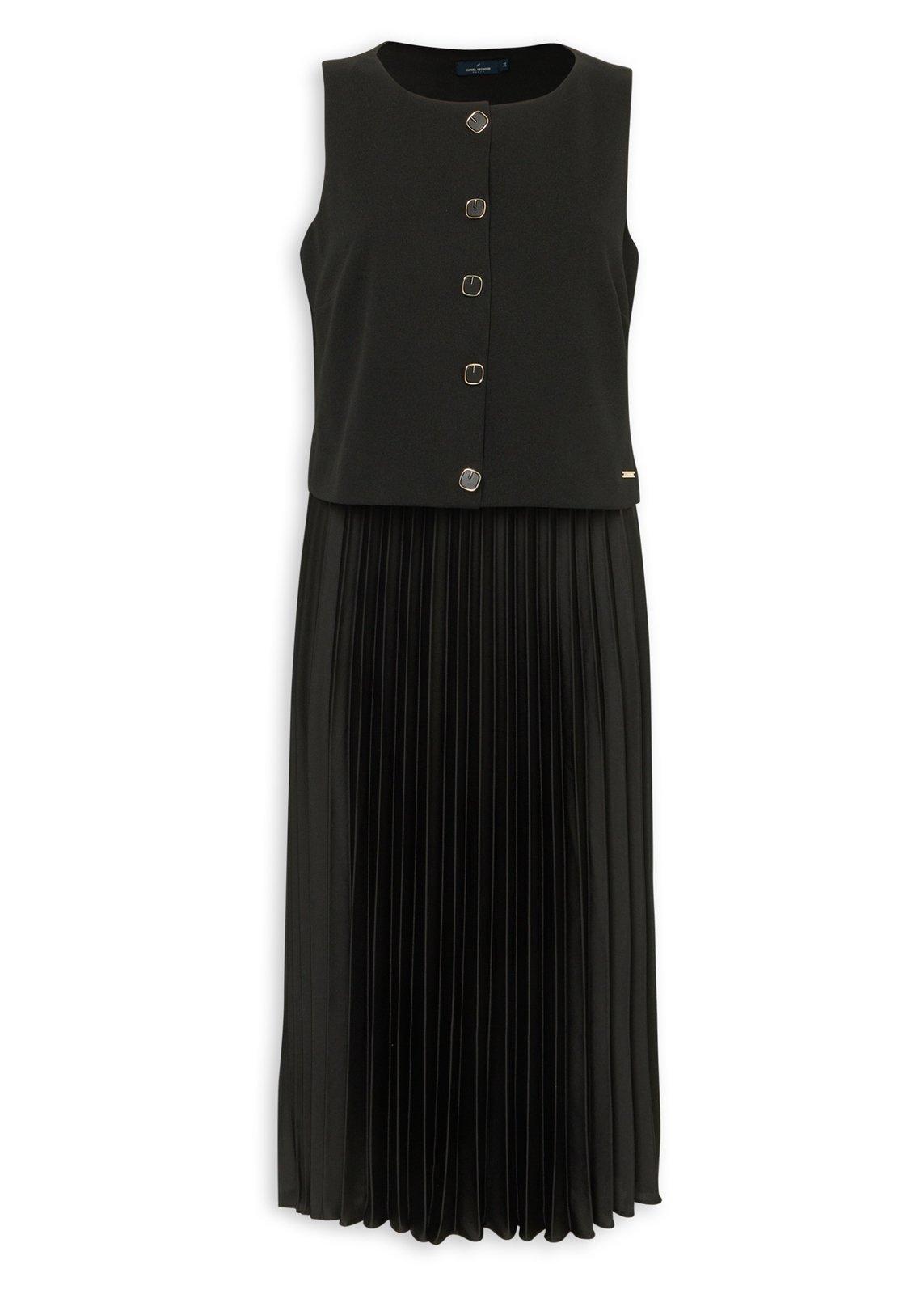 Black Pleated Combo Dress (3229093) | Daniel Hechter