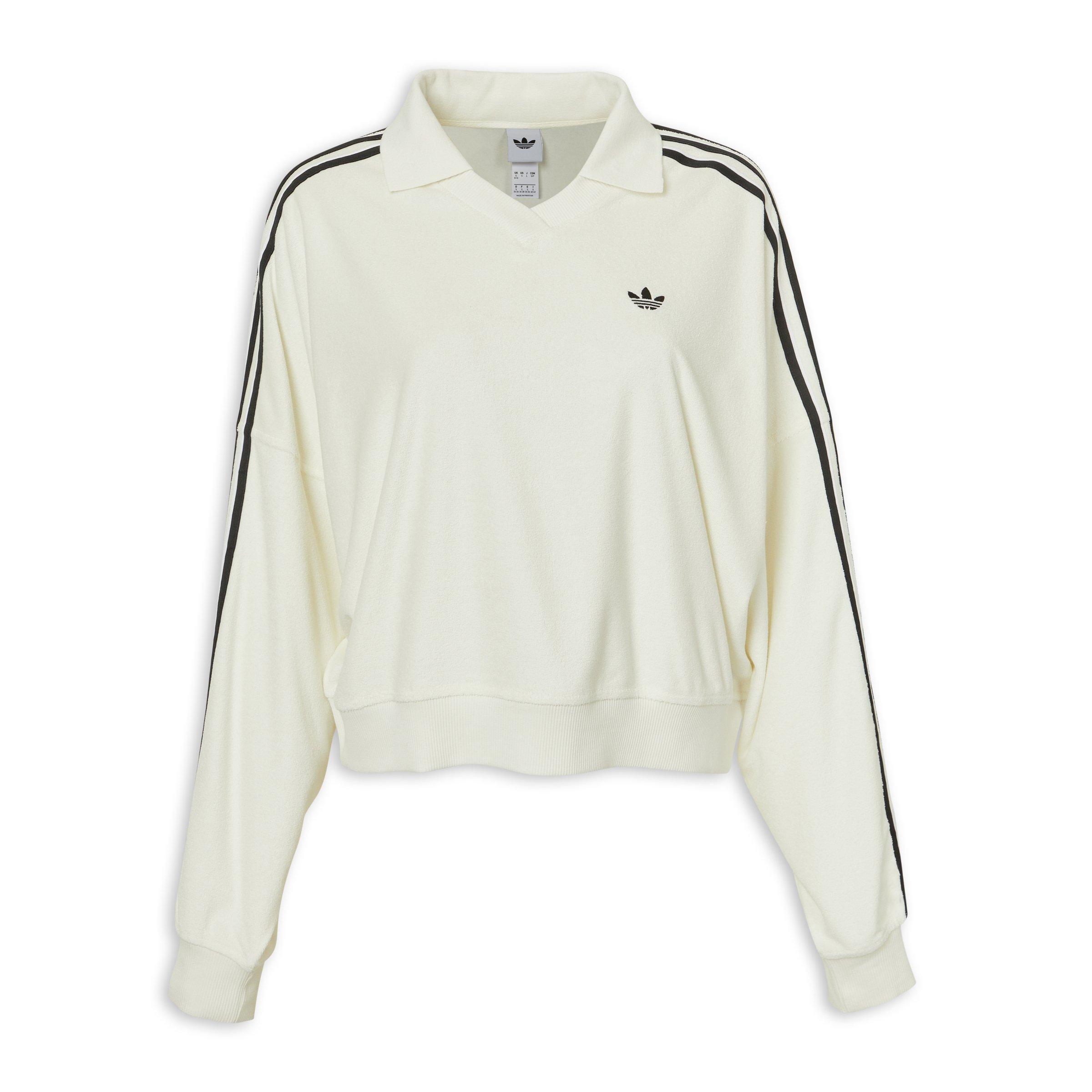 White Terry Towel V Neck Long Sleeves Polo Shirt (3229467) | Adidas
