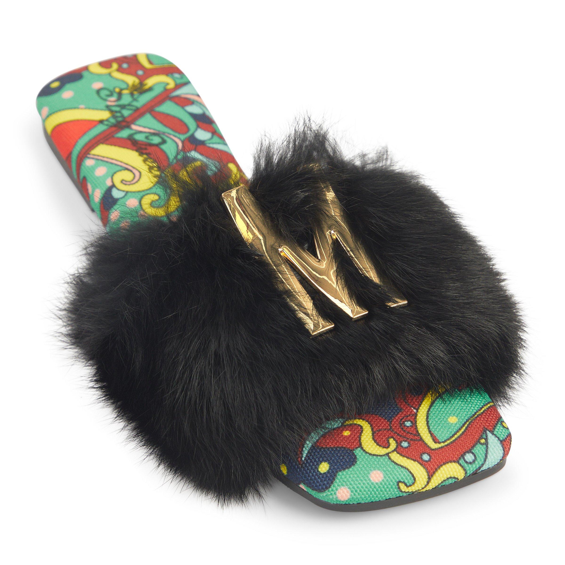 Black Furry Slider Sandals (3229589) | Slay Queen