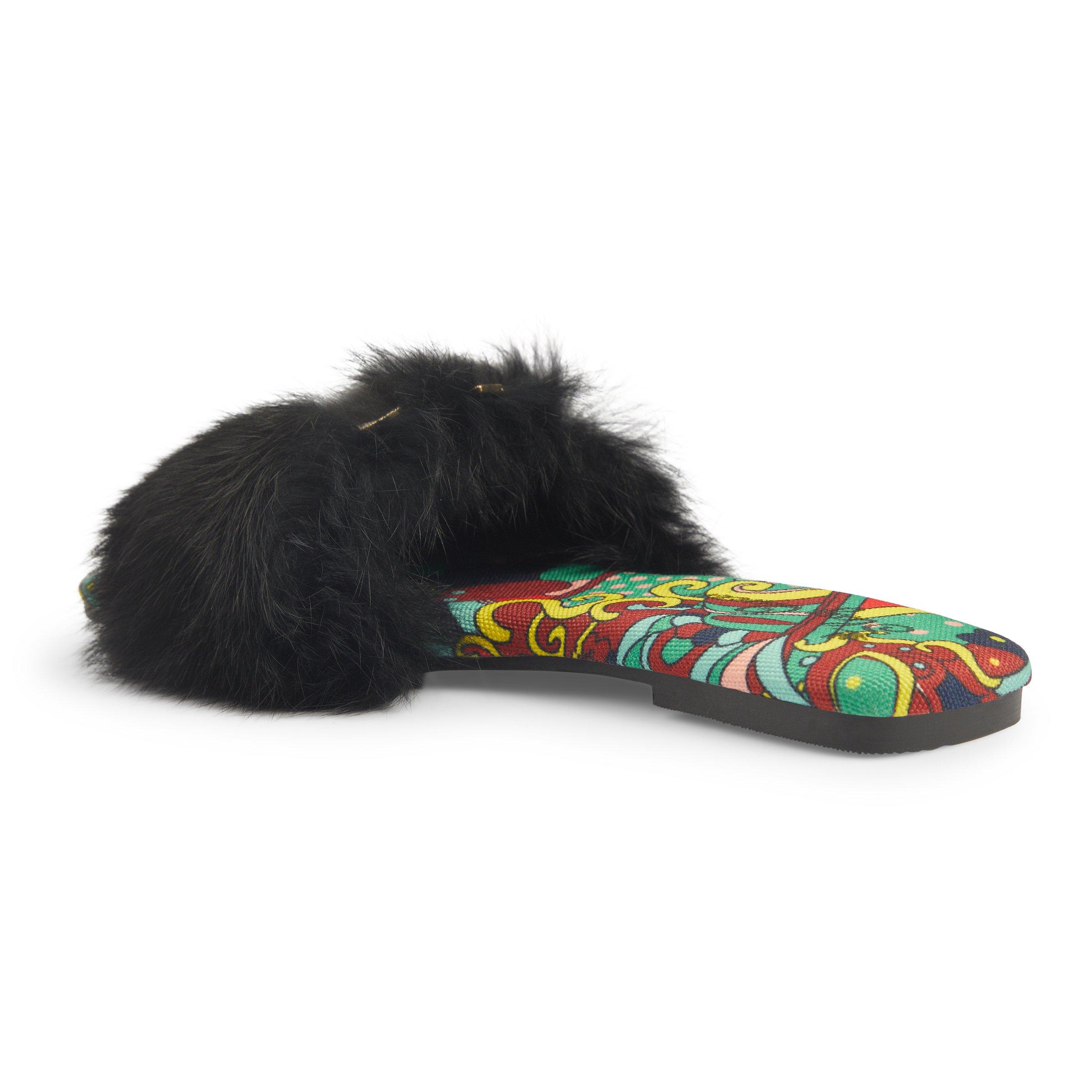 Black Furry Slider Sandals (3229589) | Slay Queen