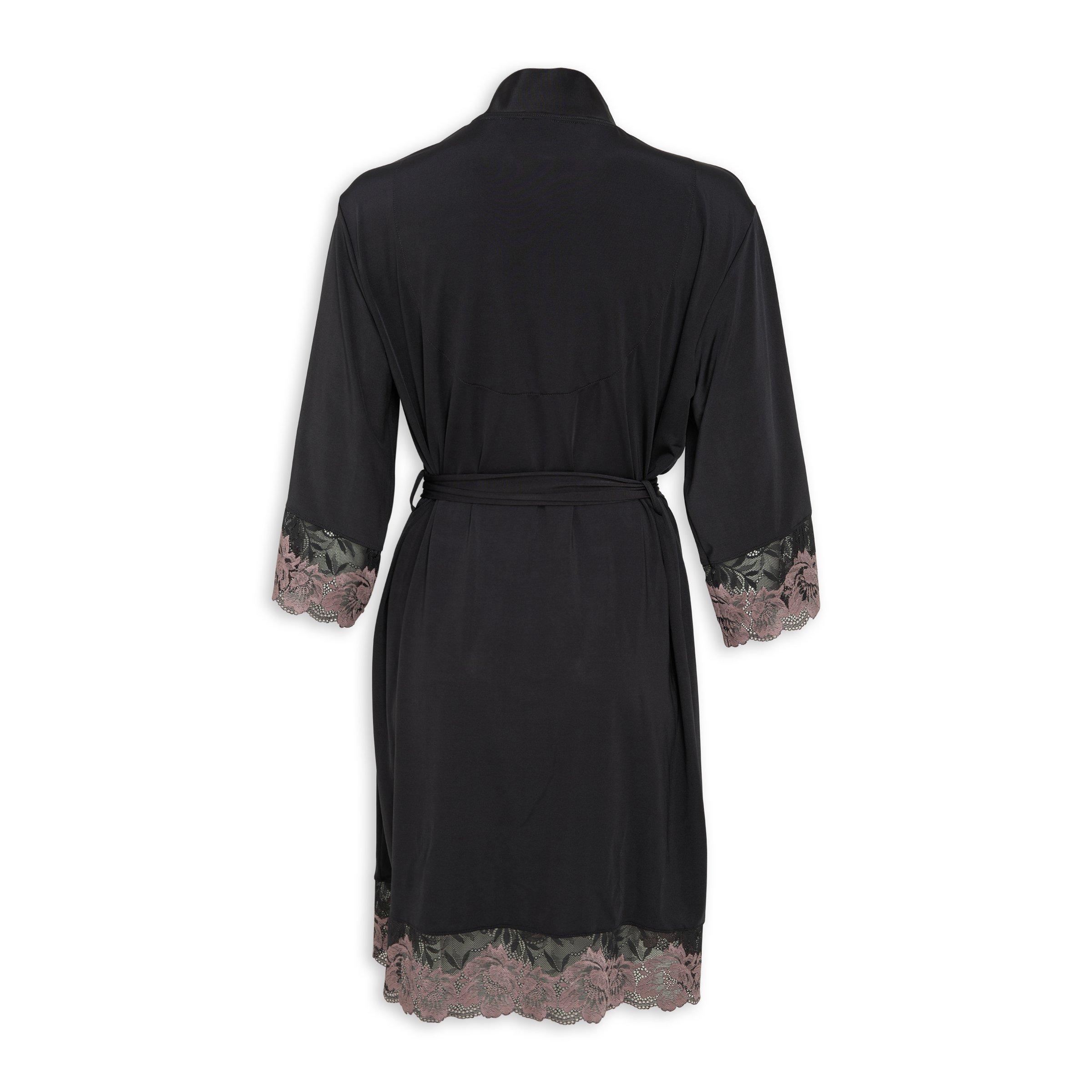Charcoal Satin Robe with Lace (3229672) | Intrigue
