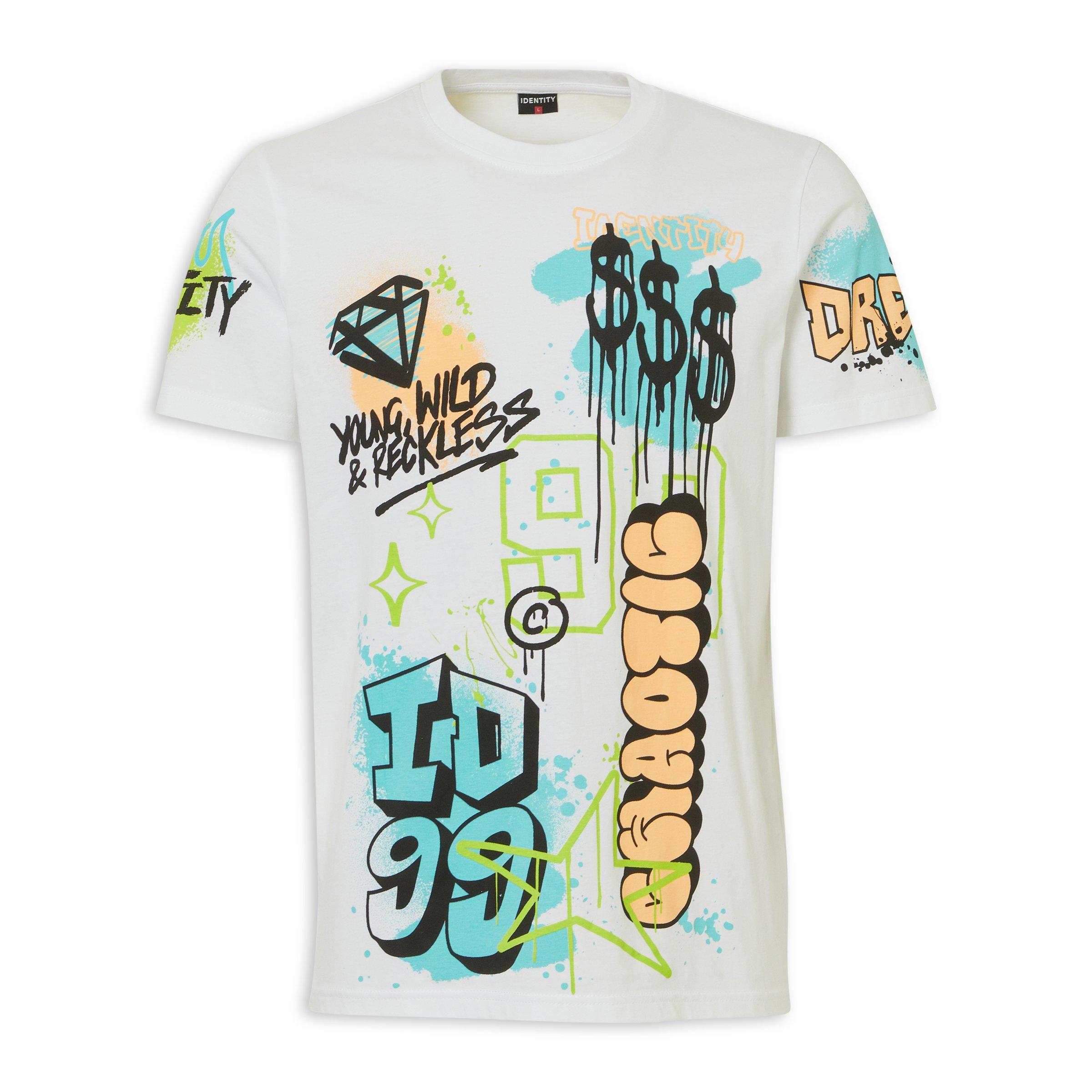 White Graffiti Print T-shirt (3229698) | Identity