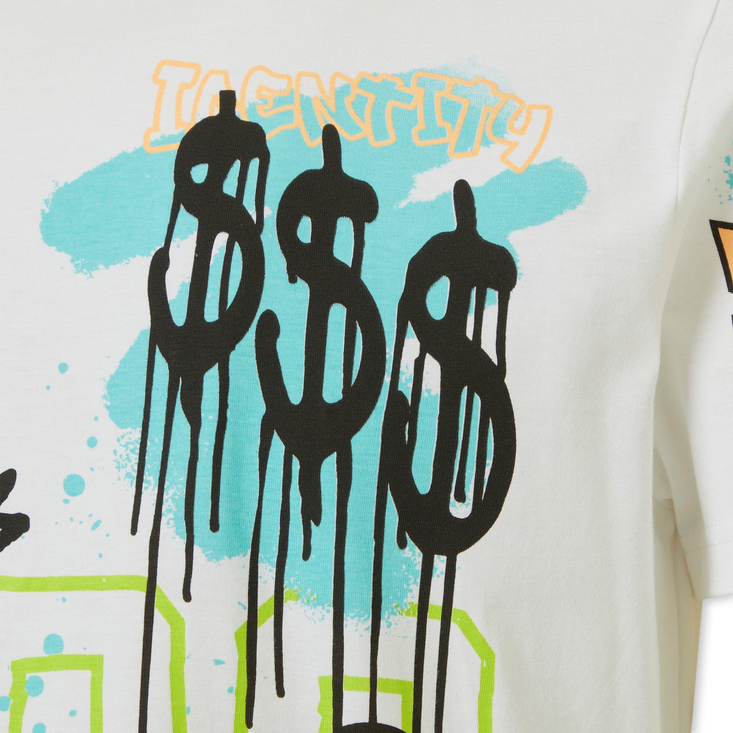 White Graffiti Print T-shirt (3229698) | Identity