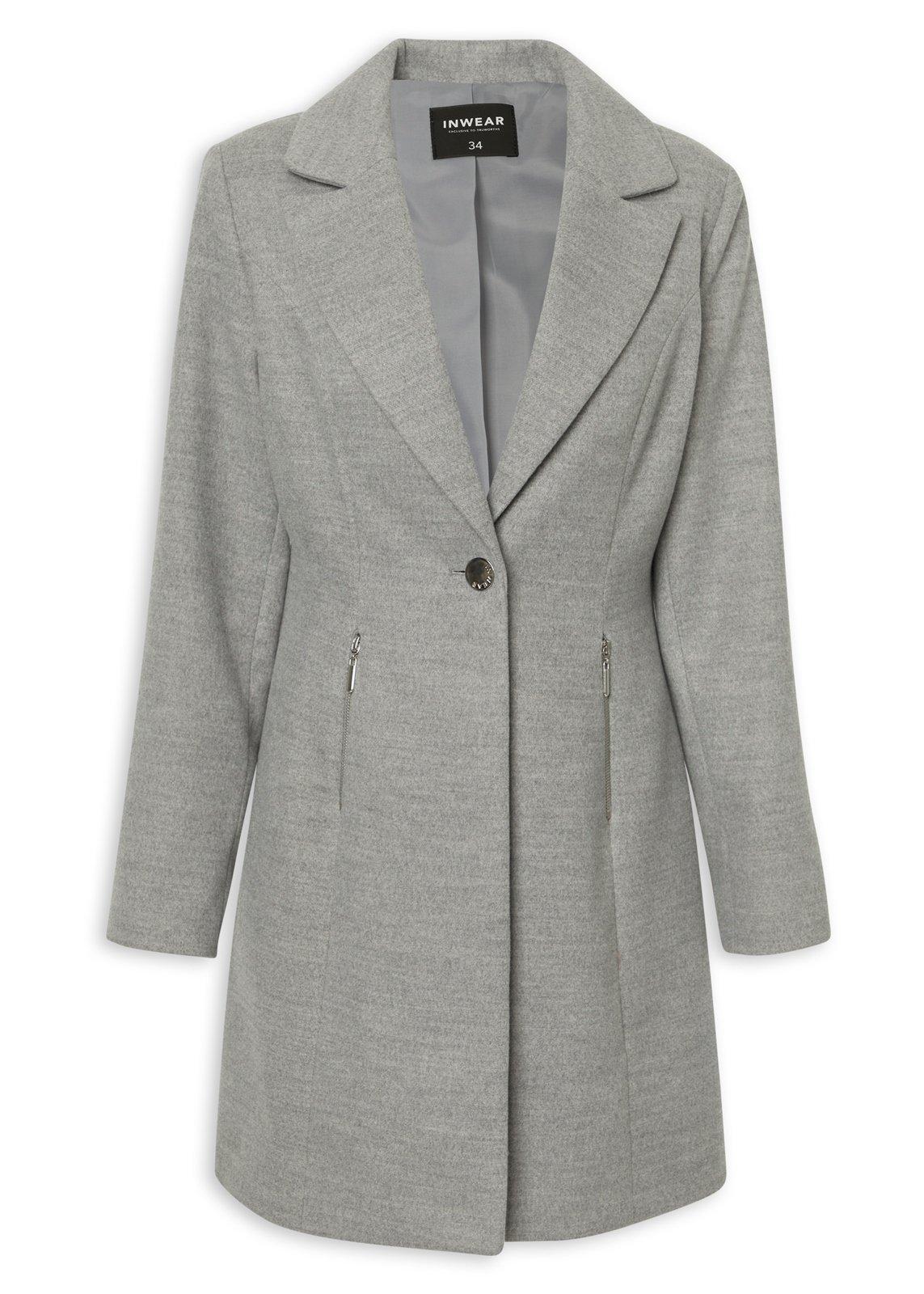 【 rosemuse 】tailored loose coat gray Grey Tailored Longline Melton Coat (3230120) | Inwear