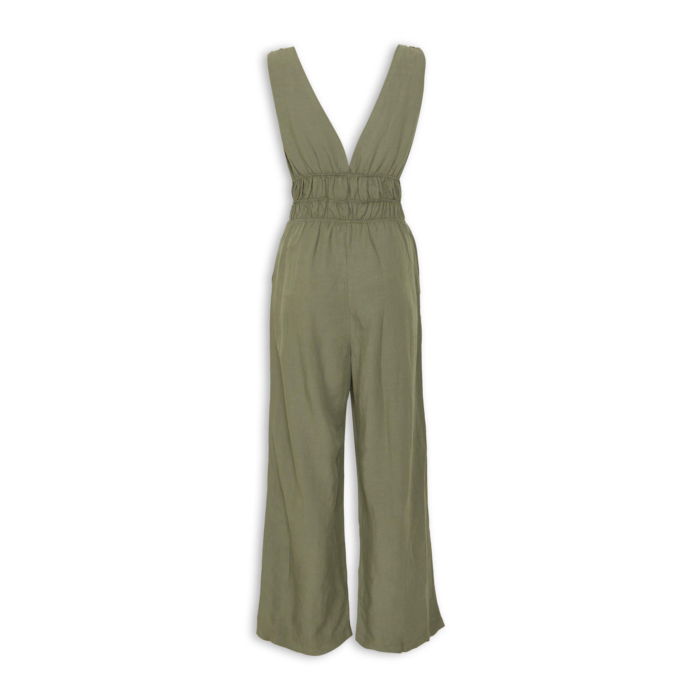 Khaki Green Tie Front Jumpsuit (3230301) | Amber