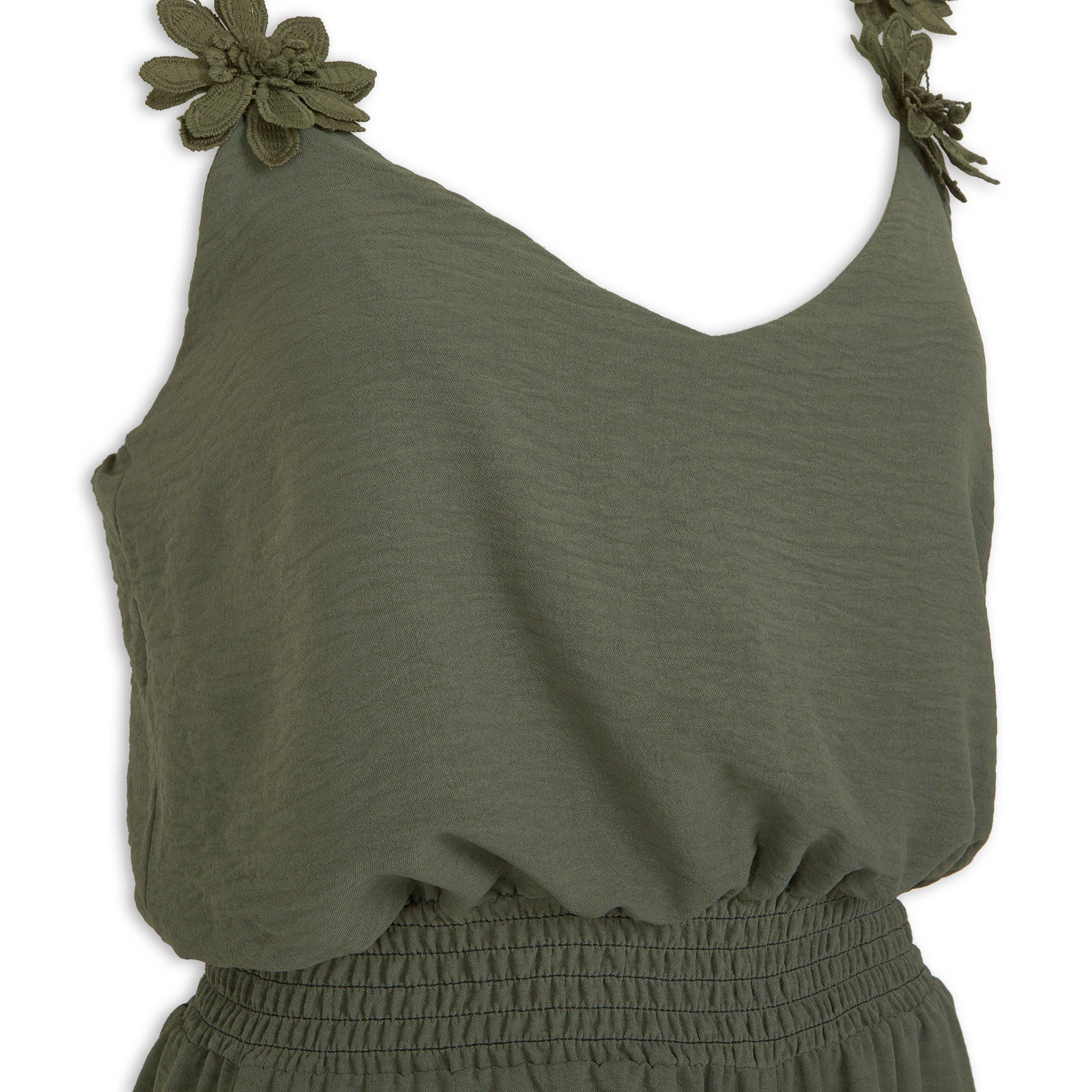 Olive Green Flower Trim Jumpsuit (3230322) | Amber