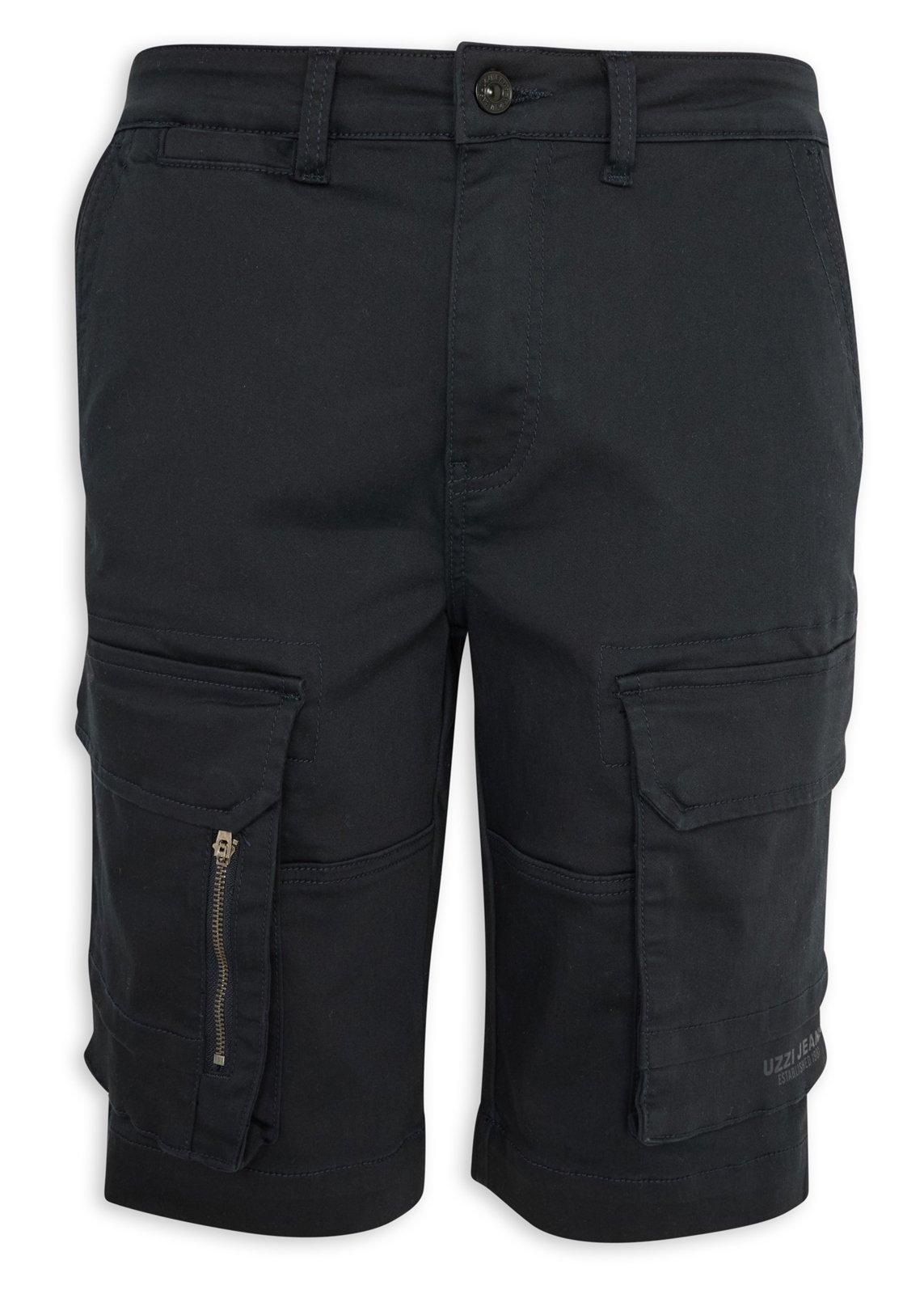 Navy Knit Cargo Zip Shorts (3230534) | UZZI