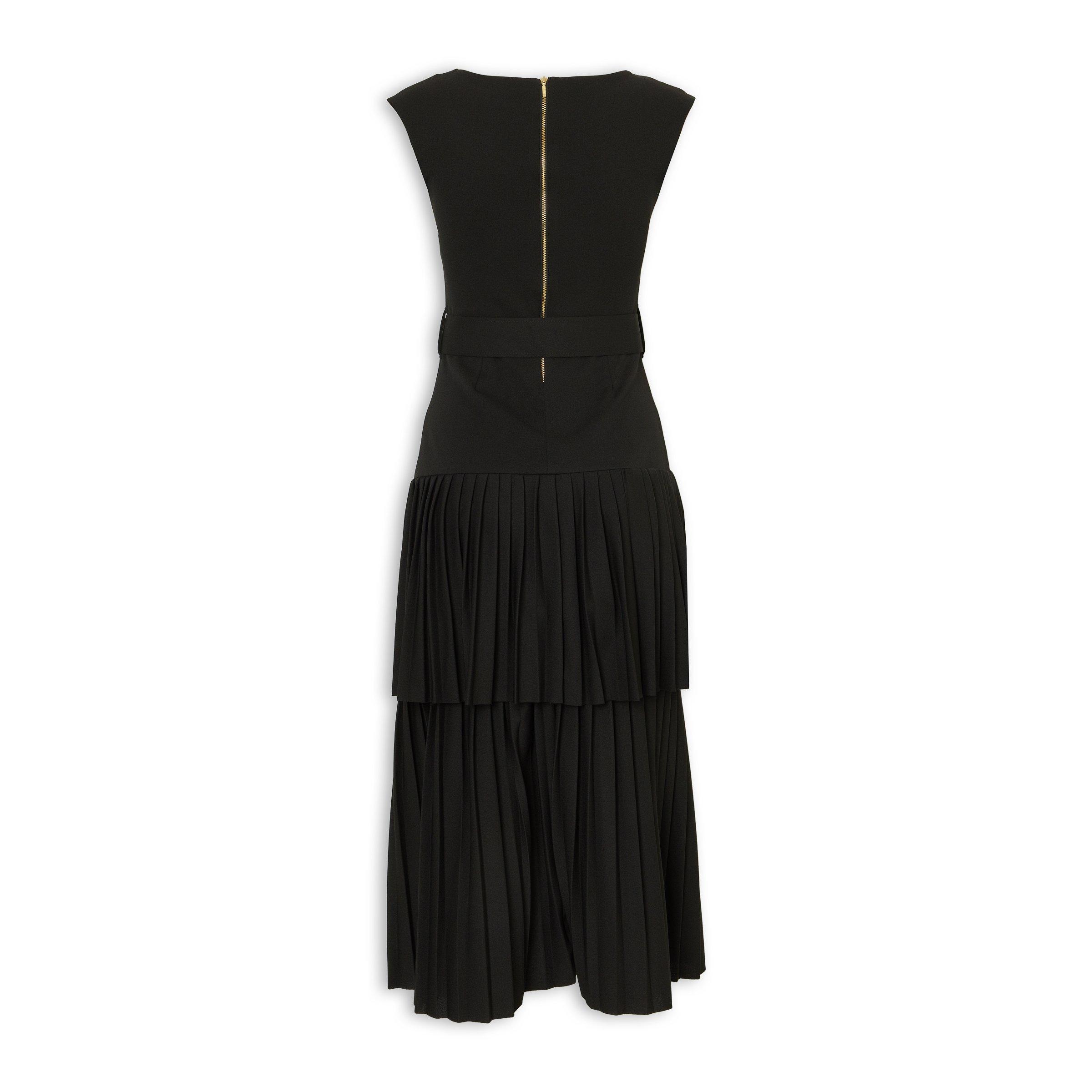 Black Pleated Belted Dress (3231074) | Miss Port