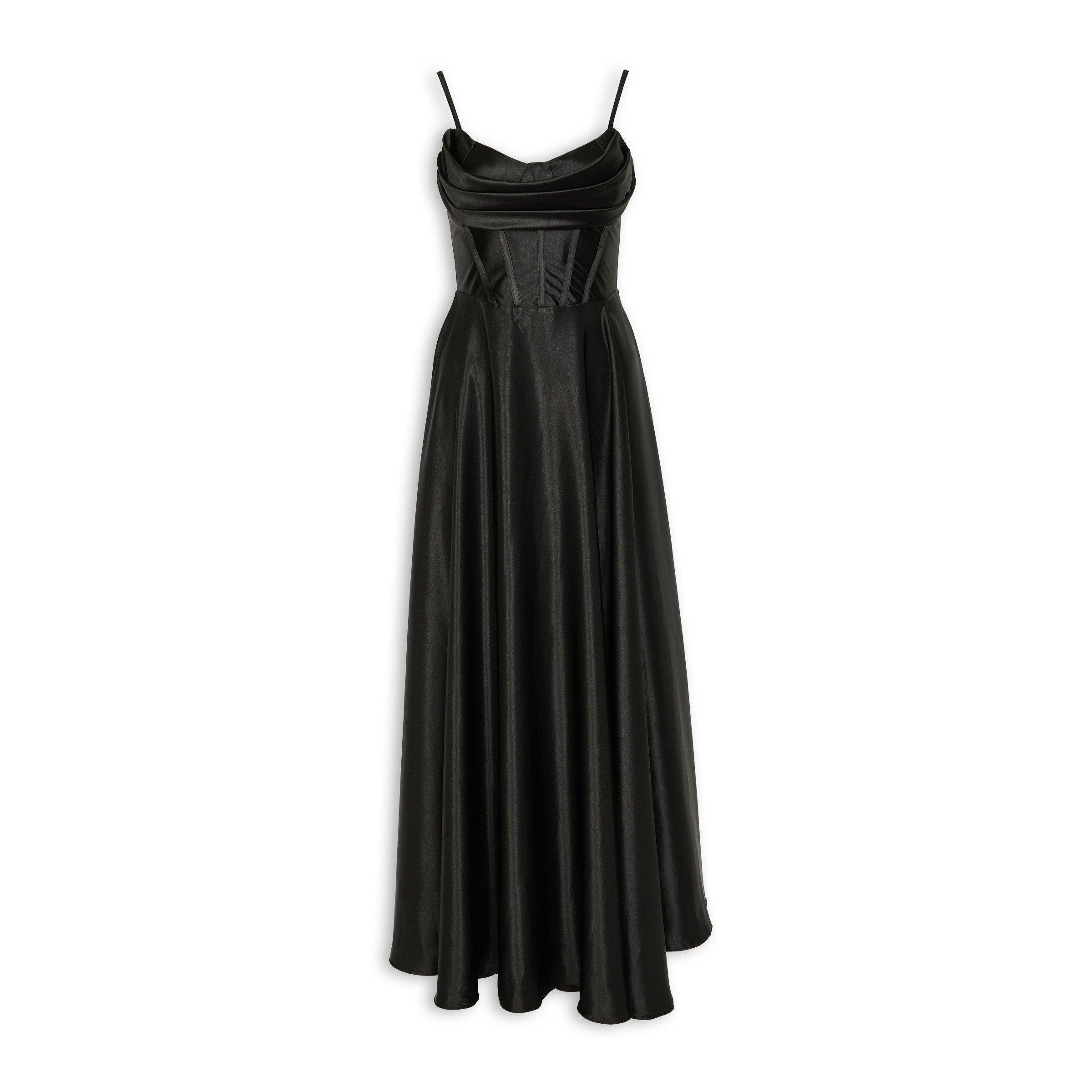 Black Satin Combo Corset Dress (3231135) | RSVP