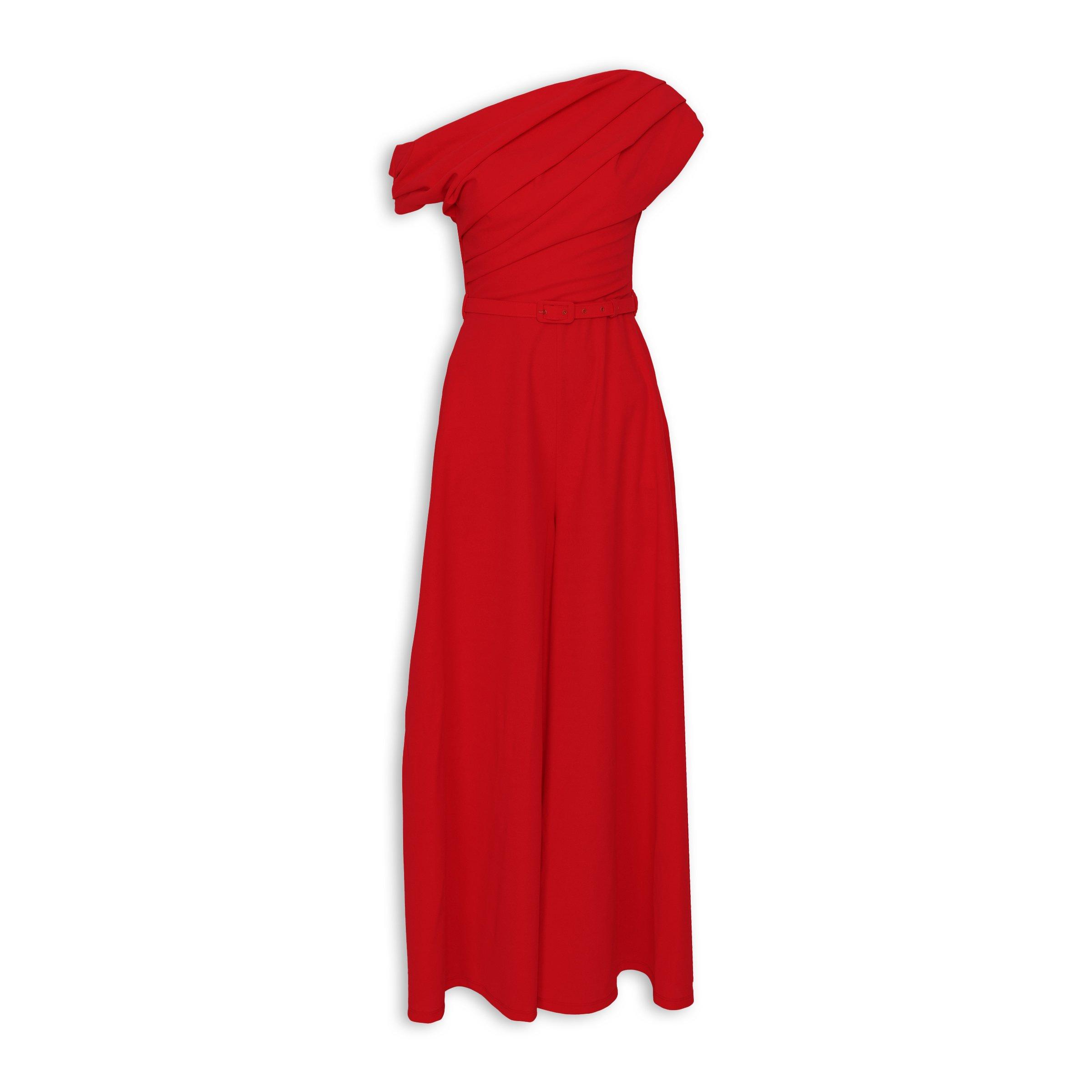 Red Drop Shoulder Belted Jumpsuit (3231312) | X&O Ladies