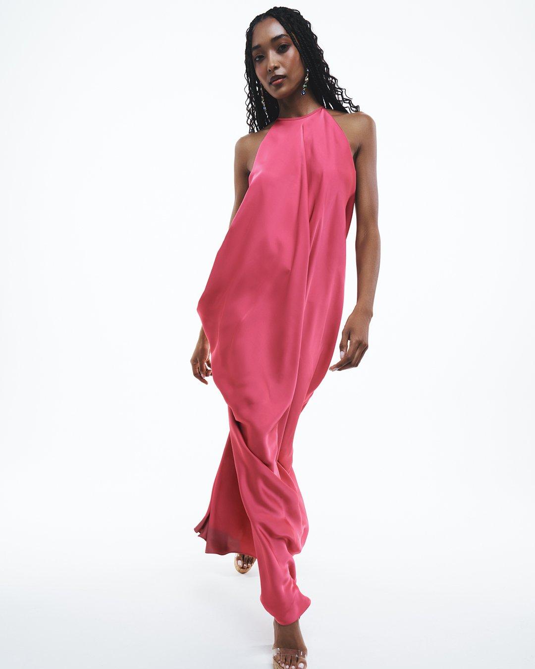 Cerise Pink Draped Cowlneck Dress (3231317) | X&O Ladies