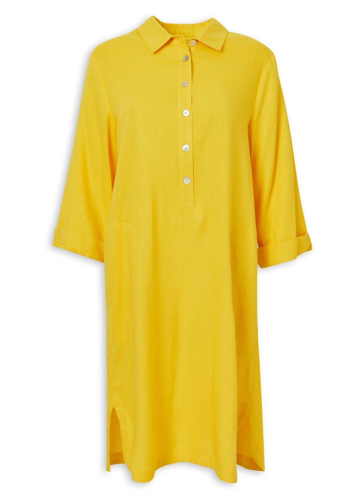 Yellow Linen Blend Sheath Dress (3231765) | Earthaddict