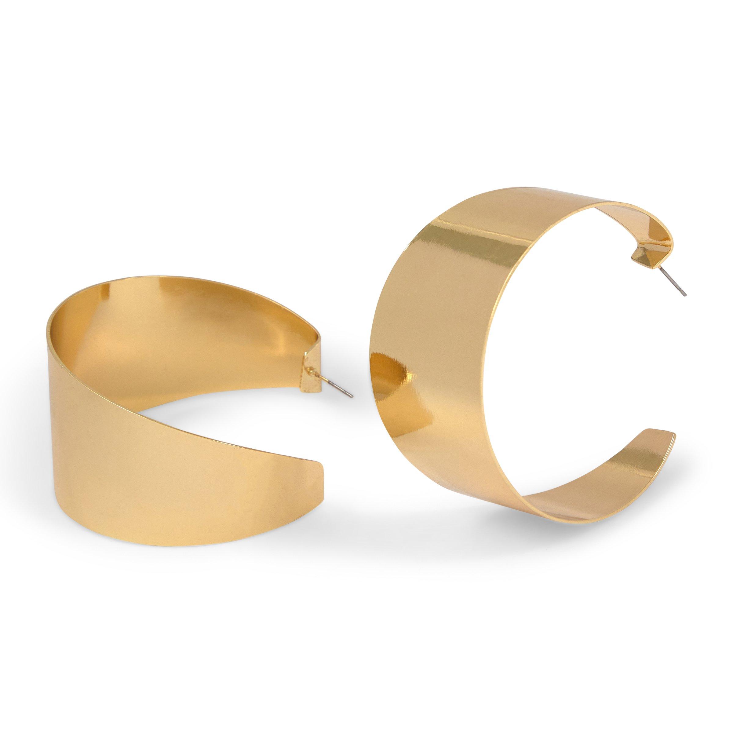 アクセサリー FORSOMEONE HOOP EARRING GOLD Gold Ribbed Charm Hoop Earrings - Large