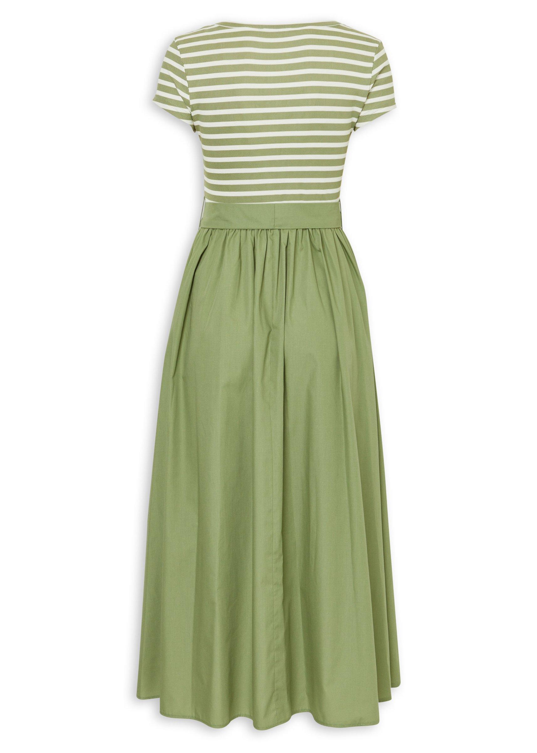 Striped Sage Green Midi Dress (3233008) | Basix