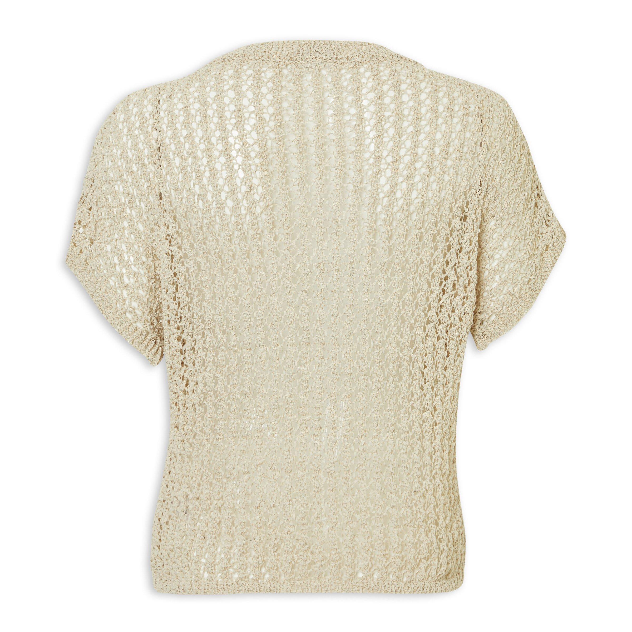 Cream Crochet Knit Short Sleeve Top (3233202) | LTD Woman