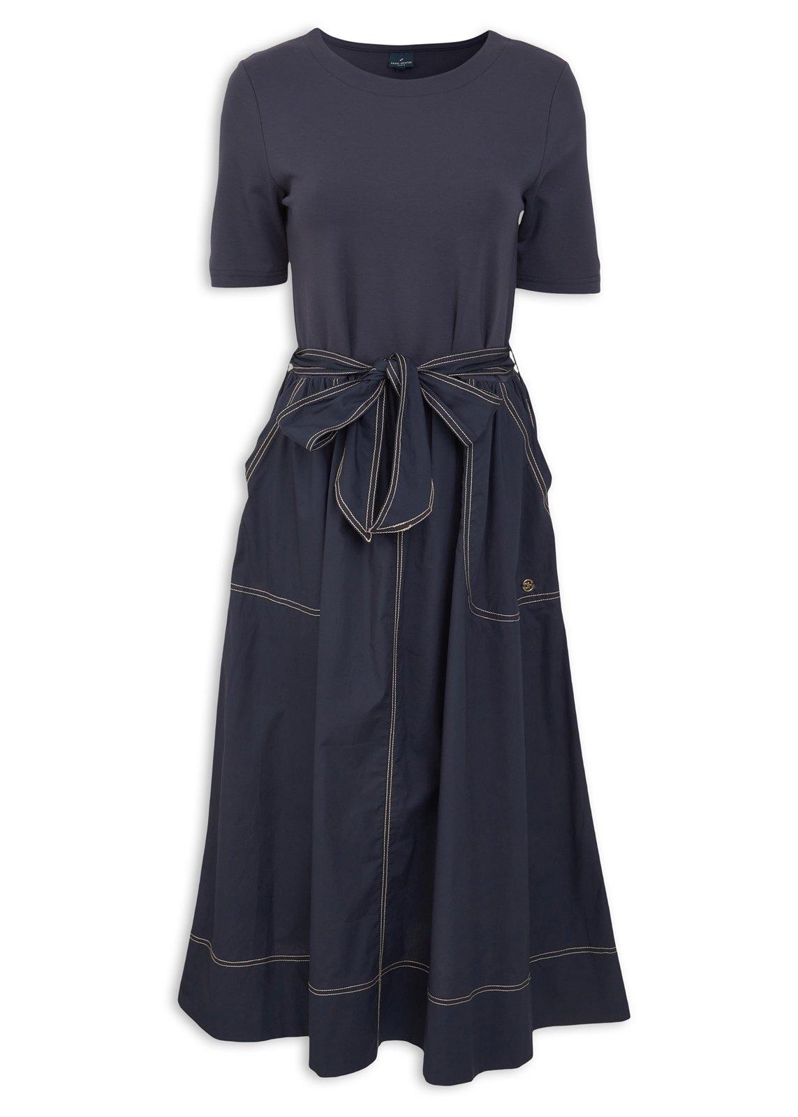 Navy Blue Short Sleeve Belted Midi Dress (3233265) | Daniel Hechter