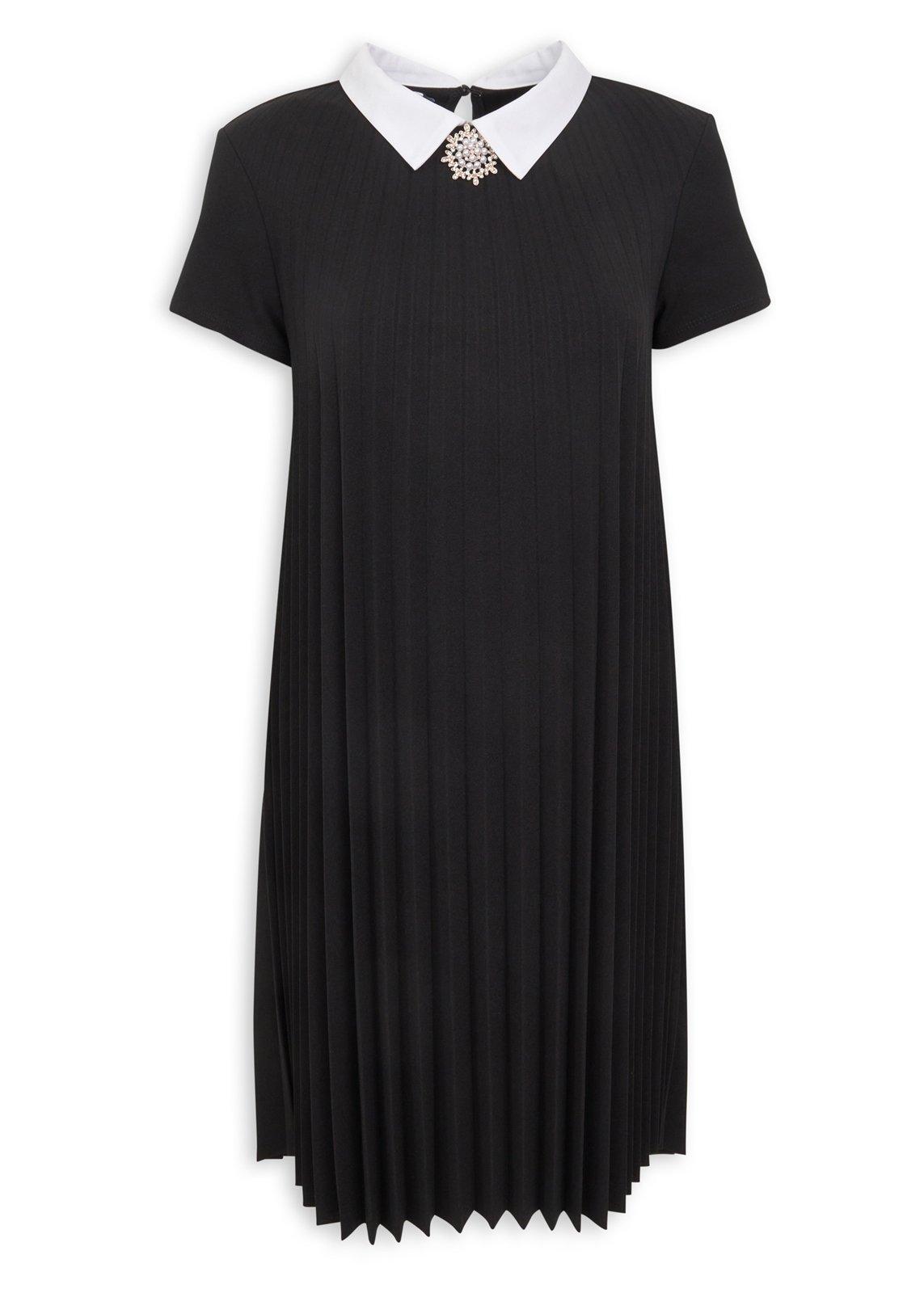 Black Pleated Mini Shift Dress (3233294) | Finnigans
