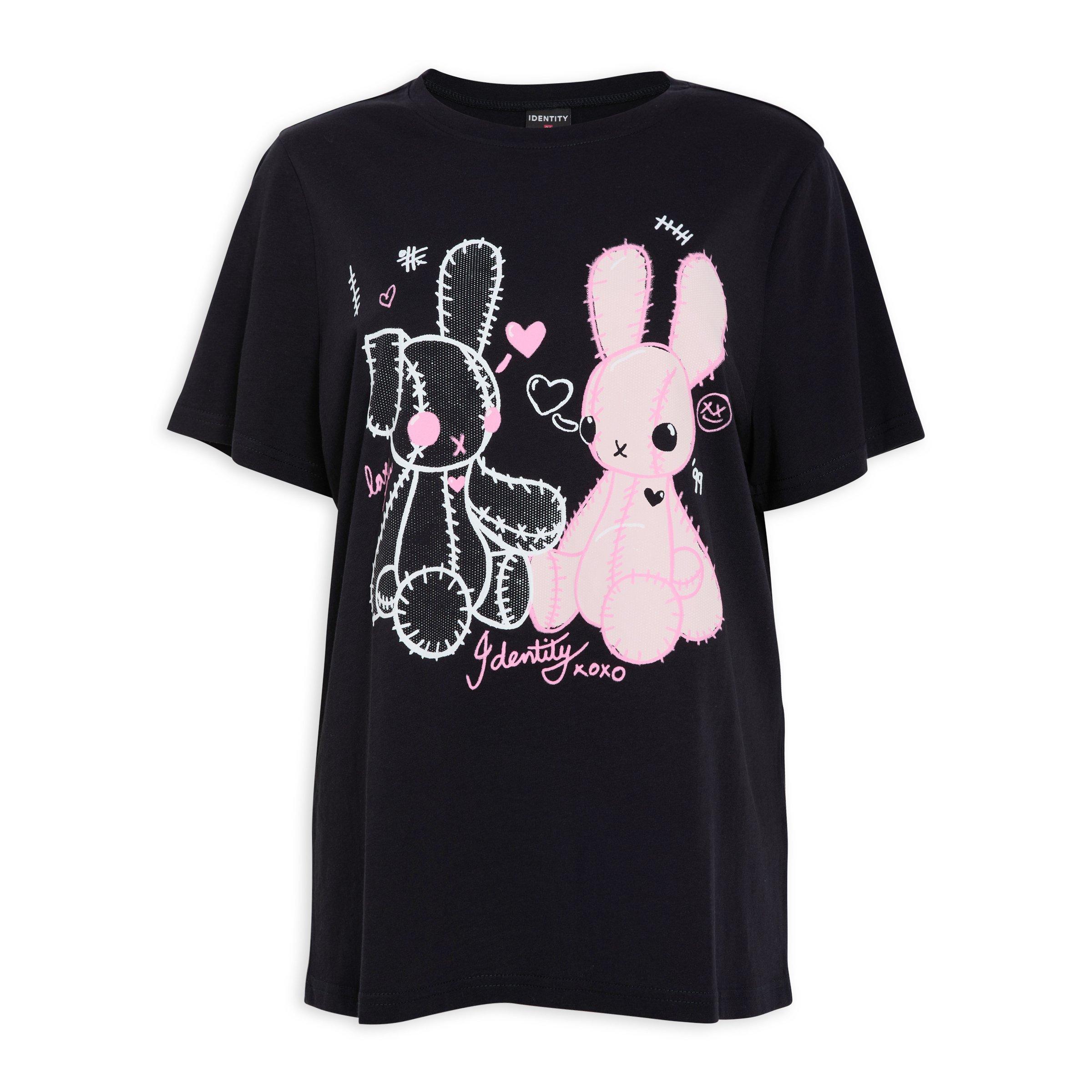 Black and Pink Graphic Printed T-shirt (3233316) | Identity