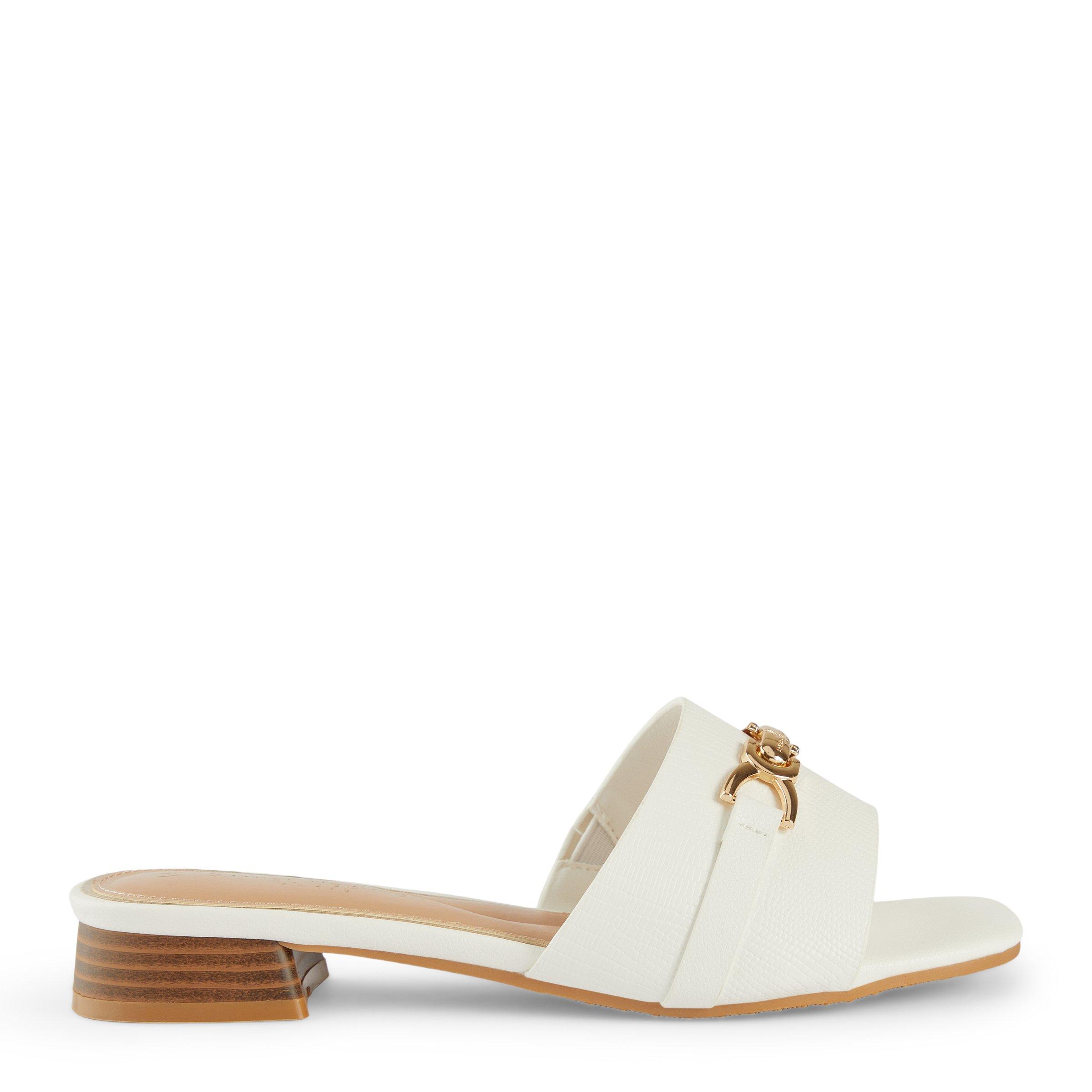 White Embossed Low Block Heel Slides (3233376) | Daniel Hechter
