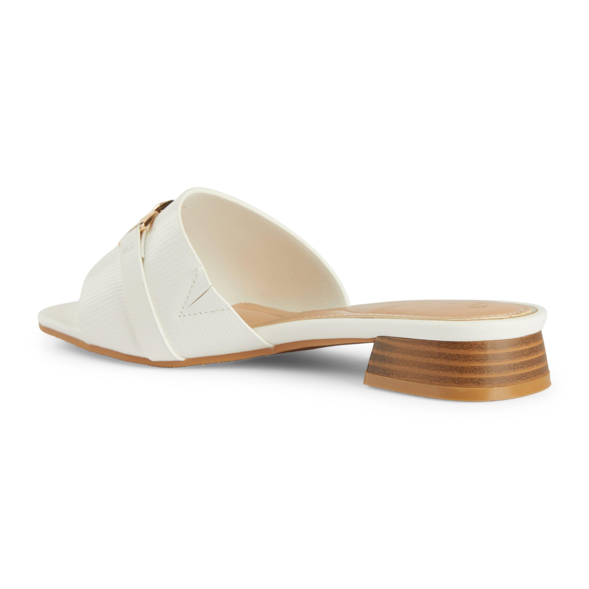 White Embossed Low Block Heel Slides (3233376) | Daniel Hechter