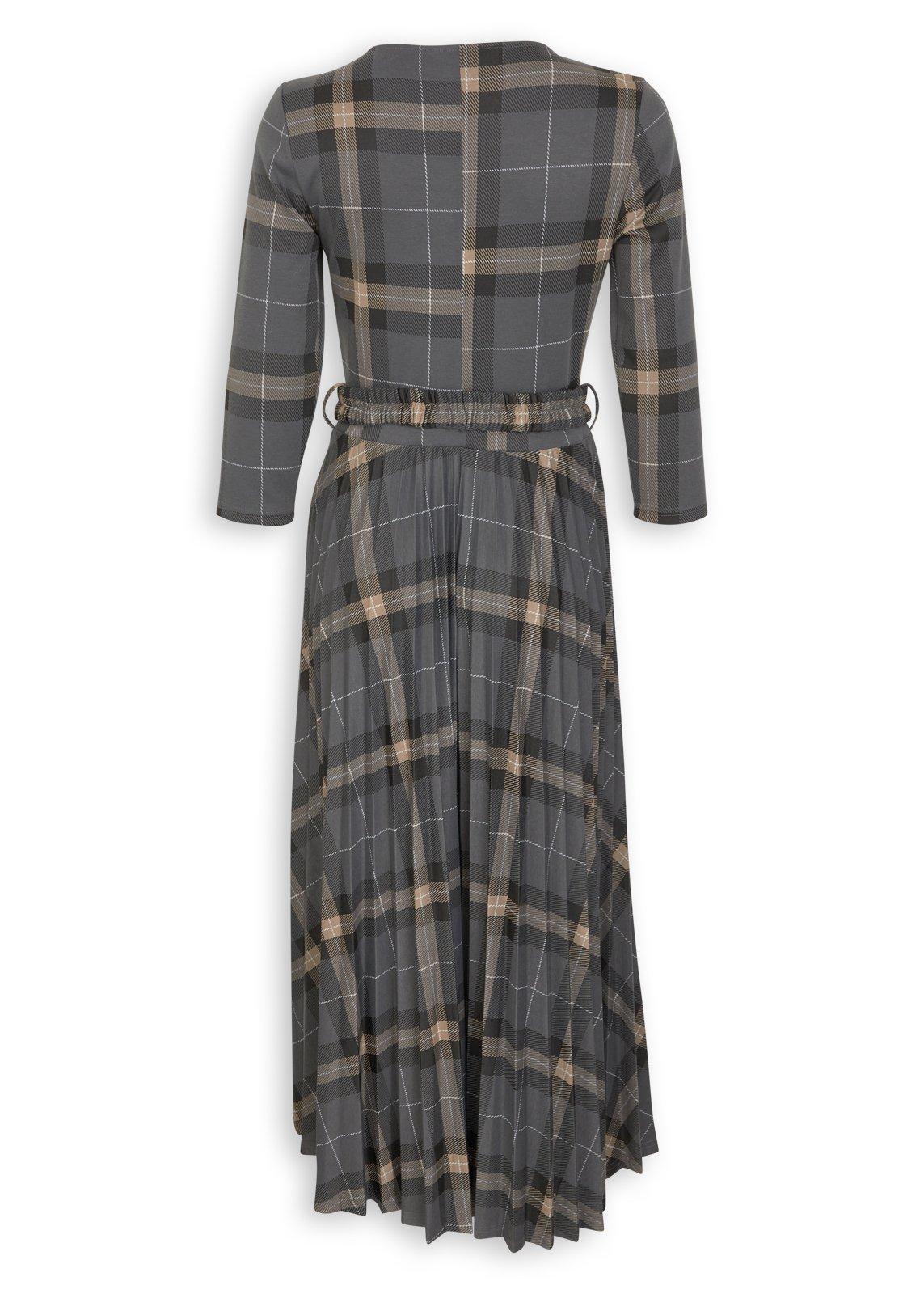 Belted Grey Check Pleated Dress (3233584) | Truworths