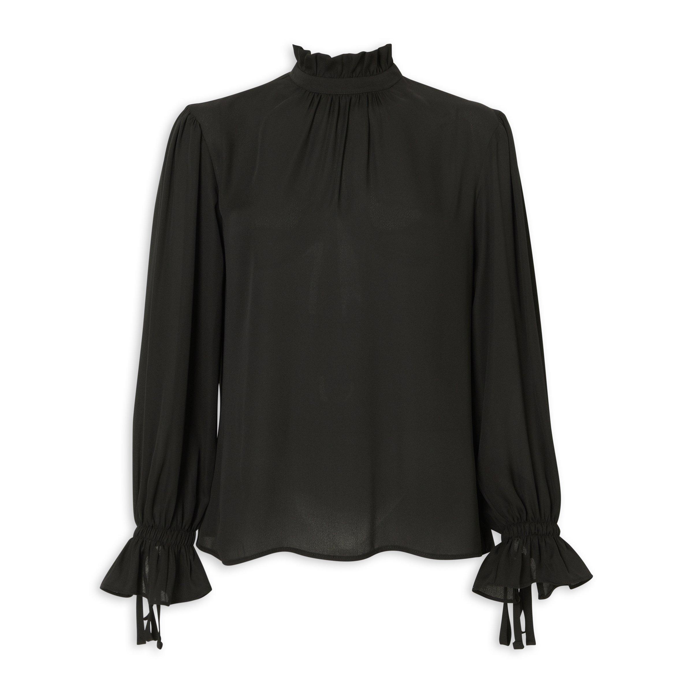 Black Ruffle High Neck Blouse (3233656) | Identity